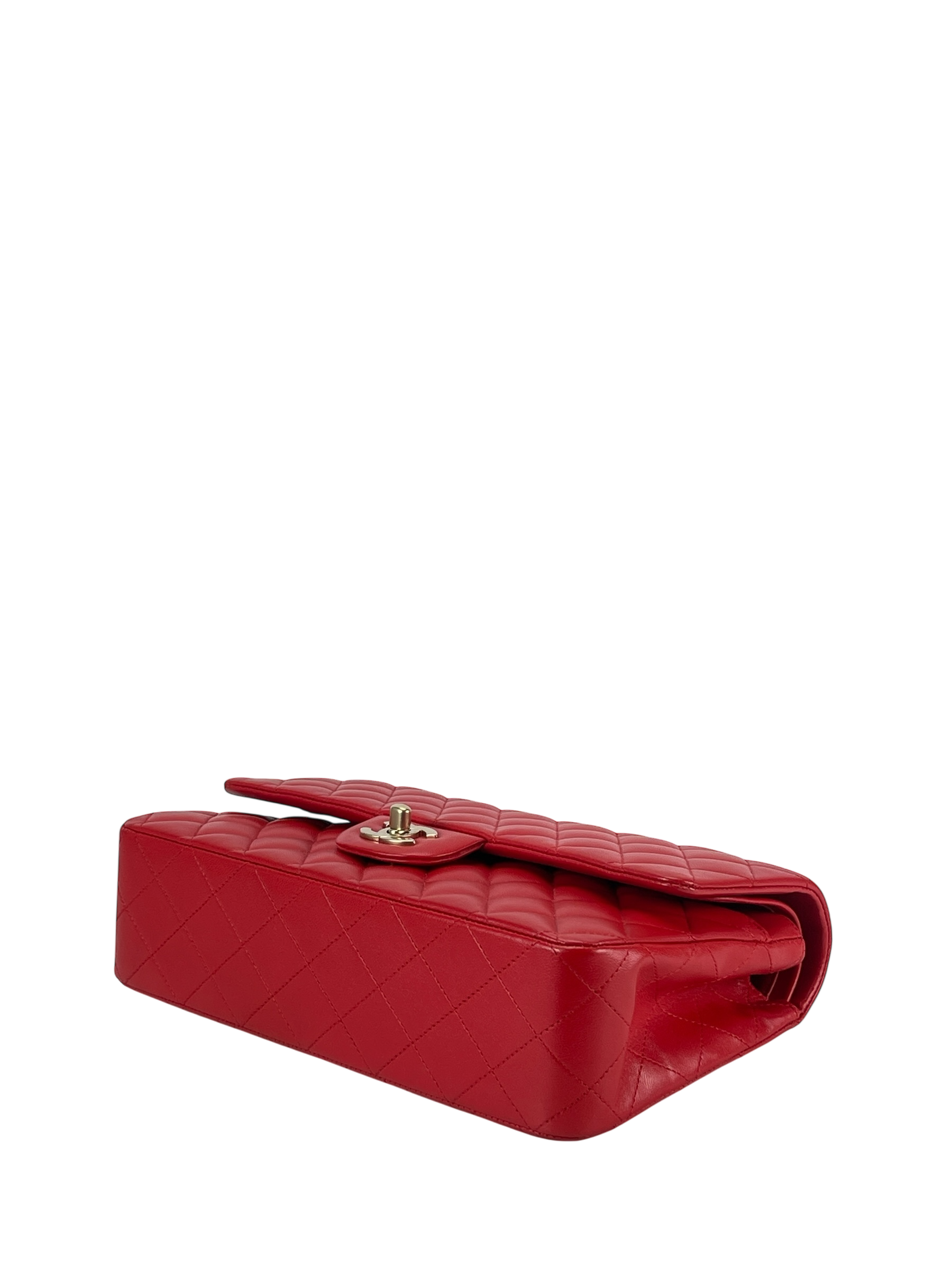 CHANEL - Medium Classic Double Flap Bag Red Lambskin Gold Hardware (CF25)