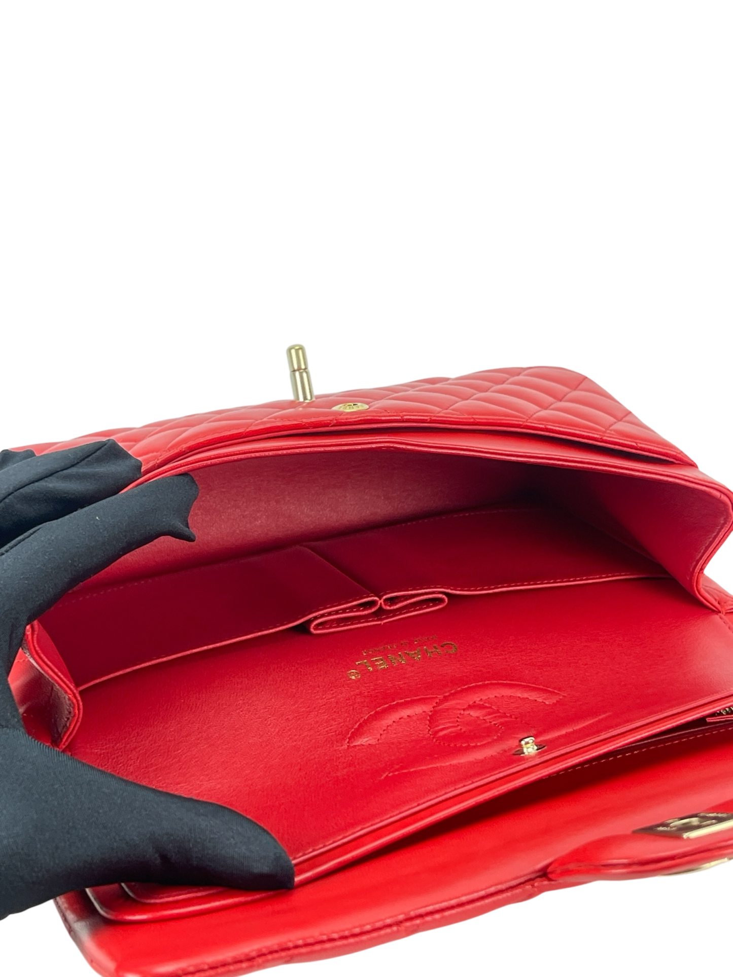 CHANEL - Medium Classic Double Flap Bag Red Lambskin Gold Hardware (CF25)