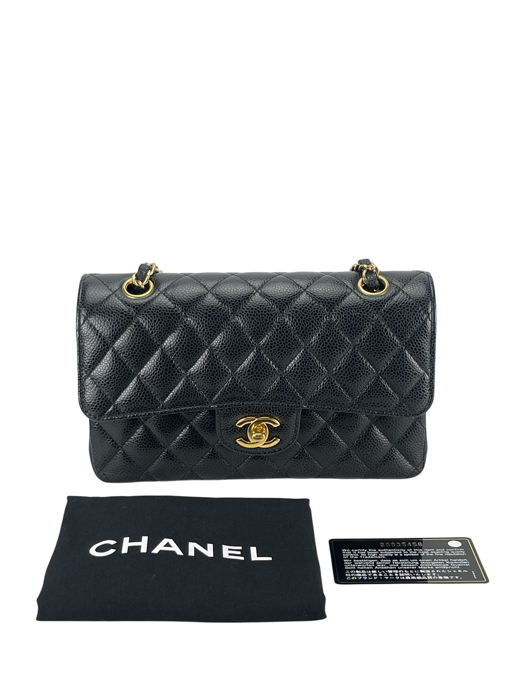 CHANEL - Small Classic Double Flap Bag Black Caviar Gold Hardware (CF23)