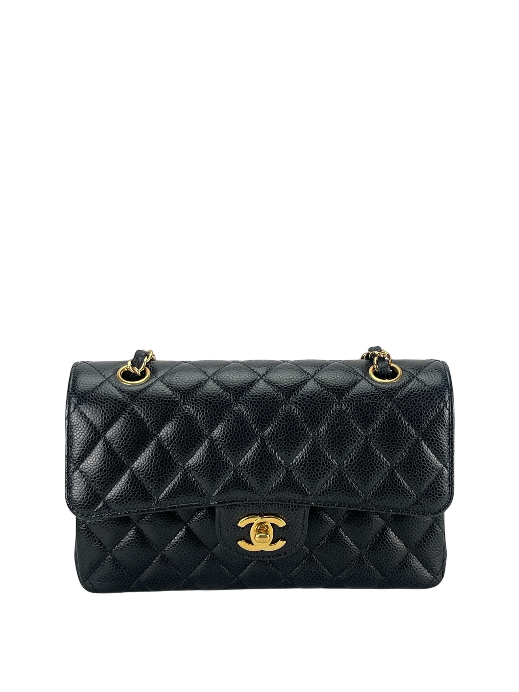 CHANEL - Small Classic Double Flap Bag Black Caviar Gold Hardware (CF23)