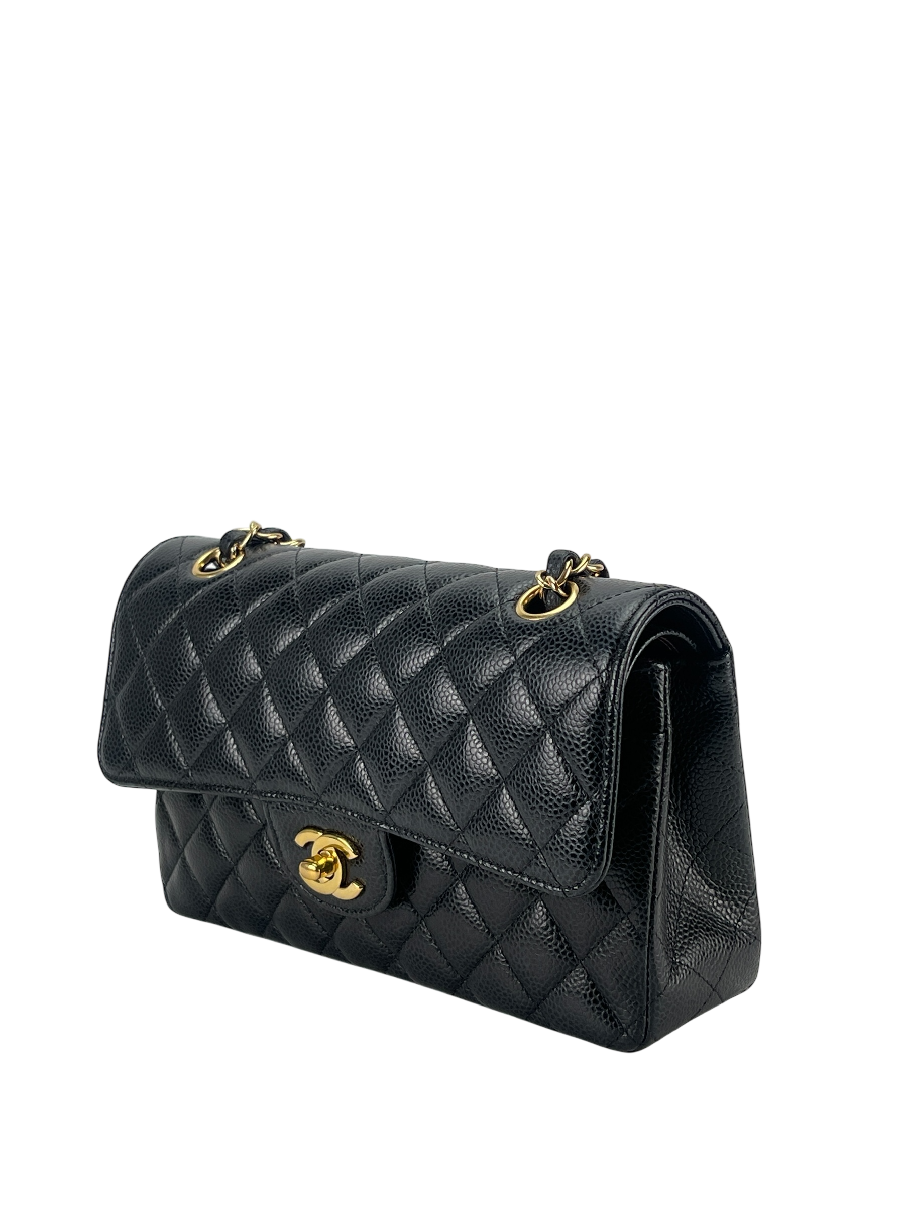 CHANEL - Small Classic Double Flap Bag Black Caviar Gold Hardware (CF23)