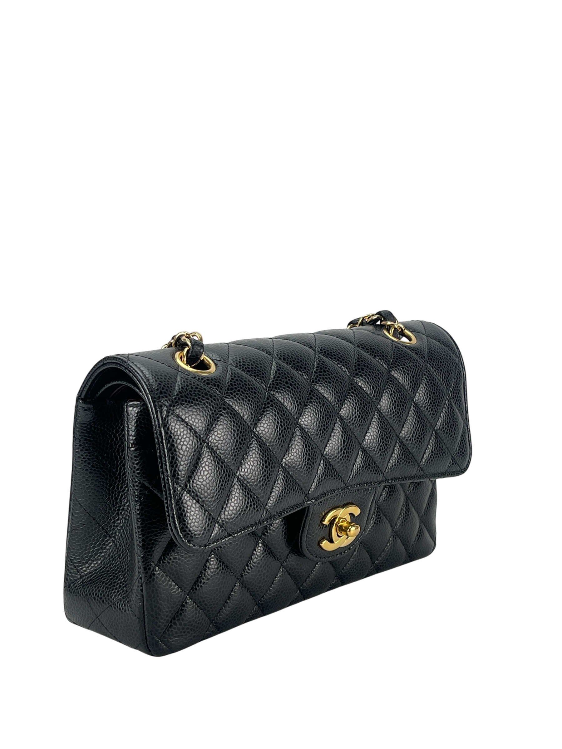 CHANEL - Small Classic Double Flap Bag Black Caviar Gold Hardware (CF23)