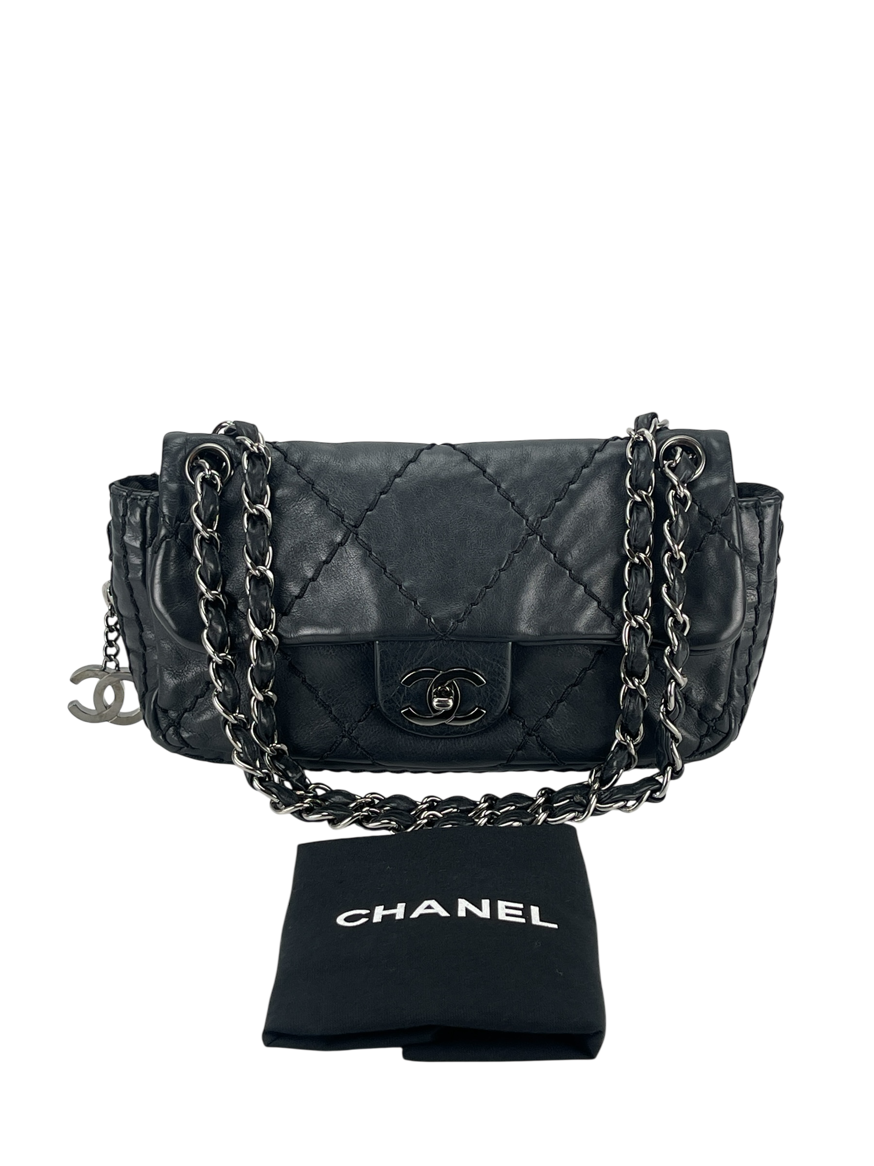 CHANEL - Black Quilted Calfskin Expandable Flap Bag 