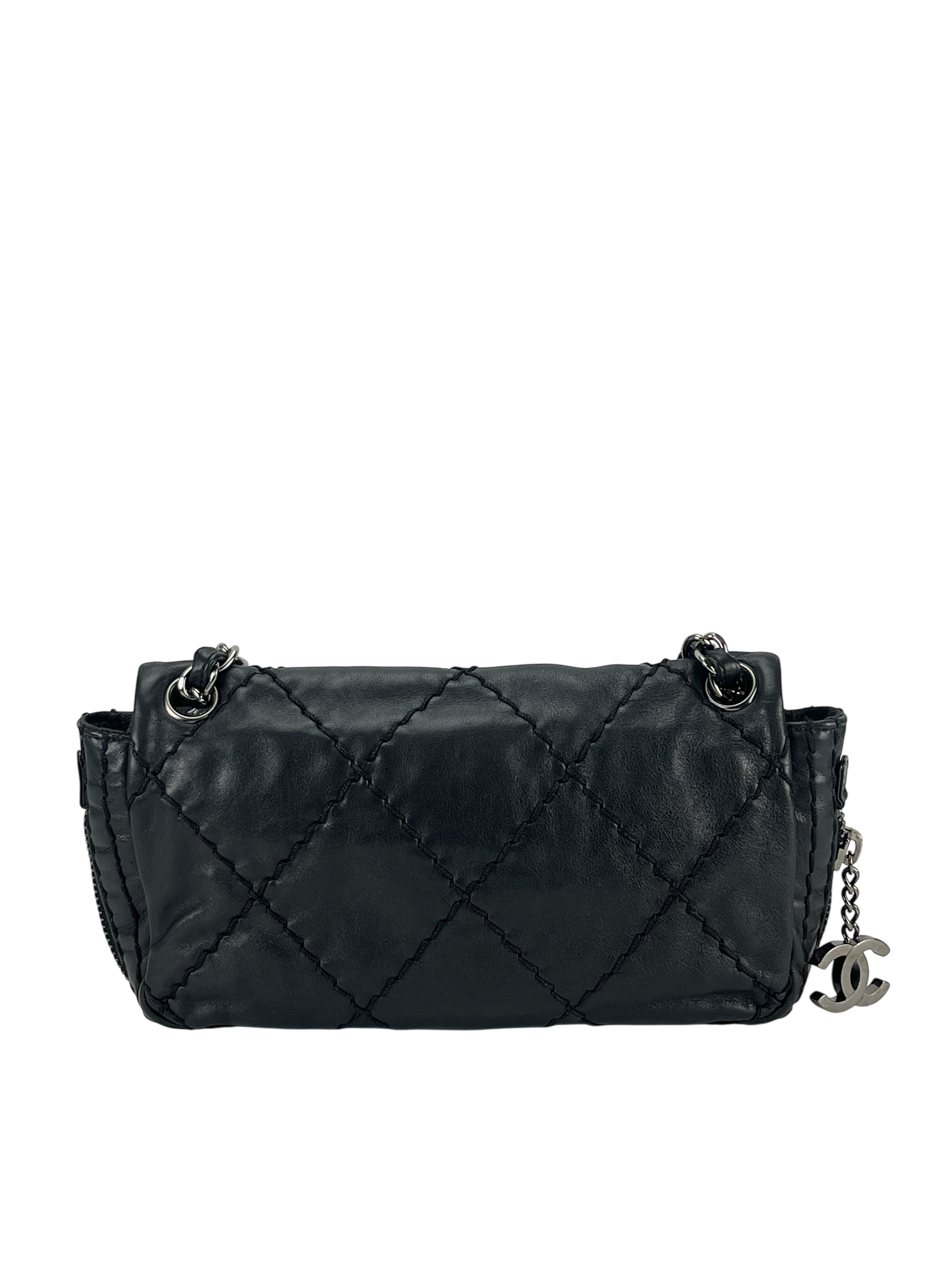 CHANEL - Black Quilted Calfskin Expandable Flap Bag 