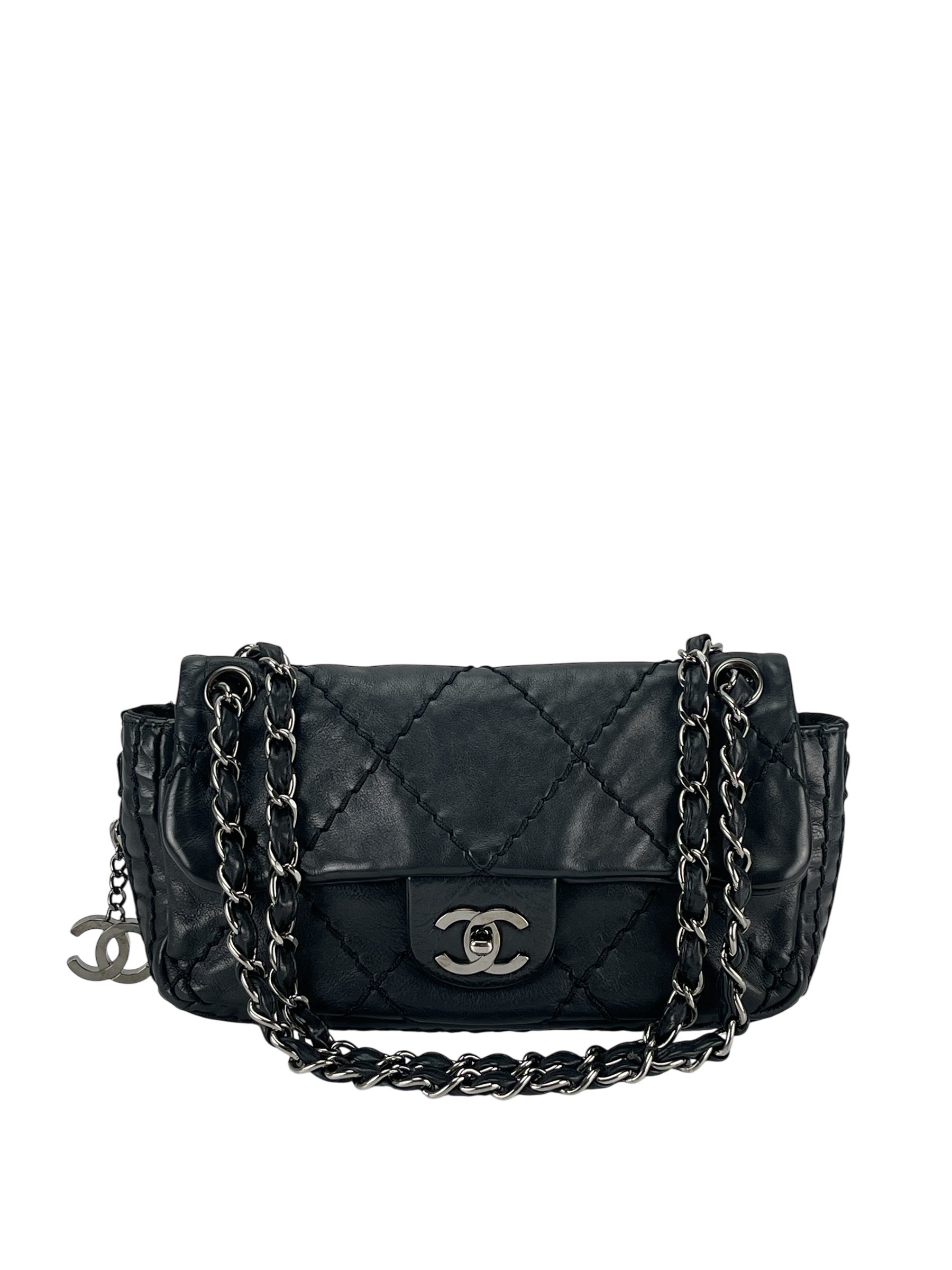 CHANEL - Black Quilted Calfskin Expandable Flap Bag 