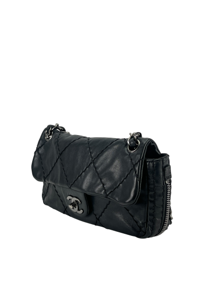 CHANEL - Black Quilted Calfskin Expandable Flap Bag 