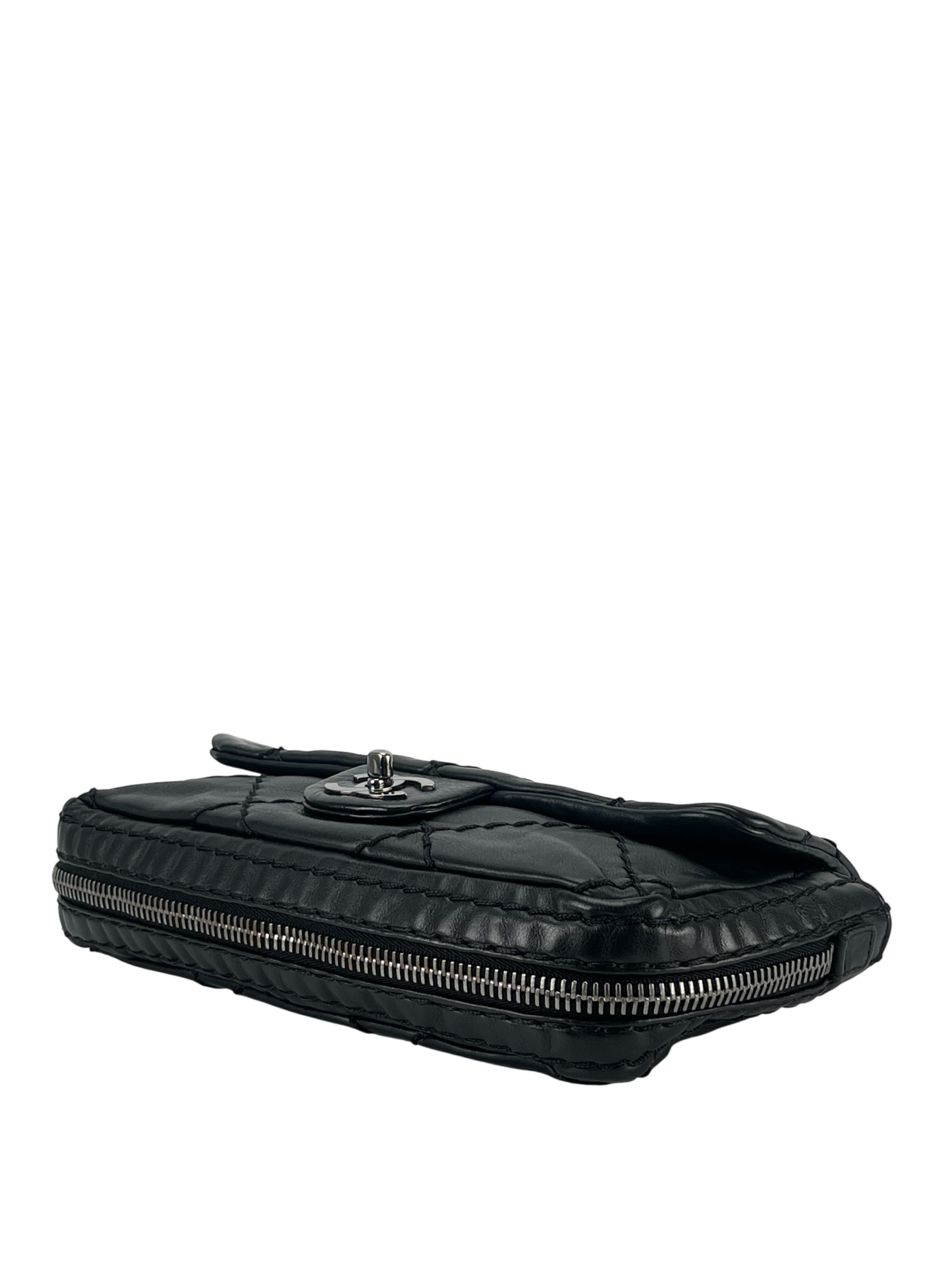 CHANEL - Black Quilted Calfskin Expandable Flap Bag 