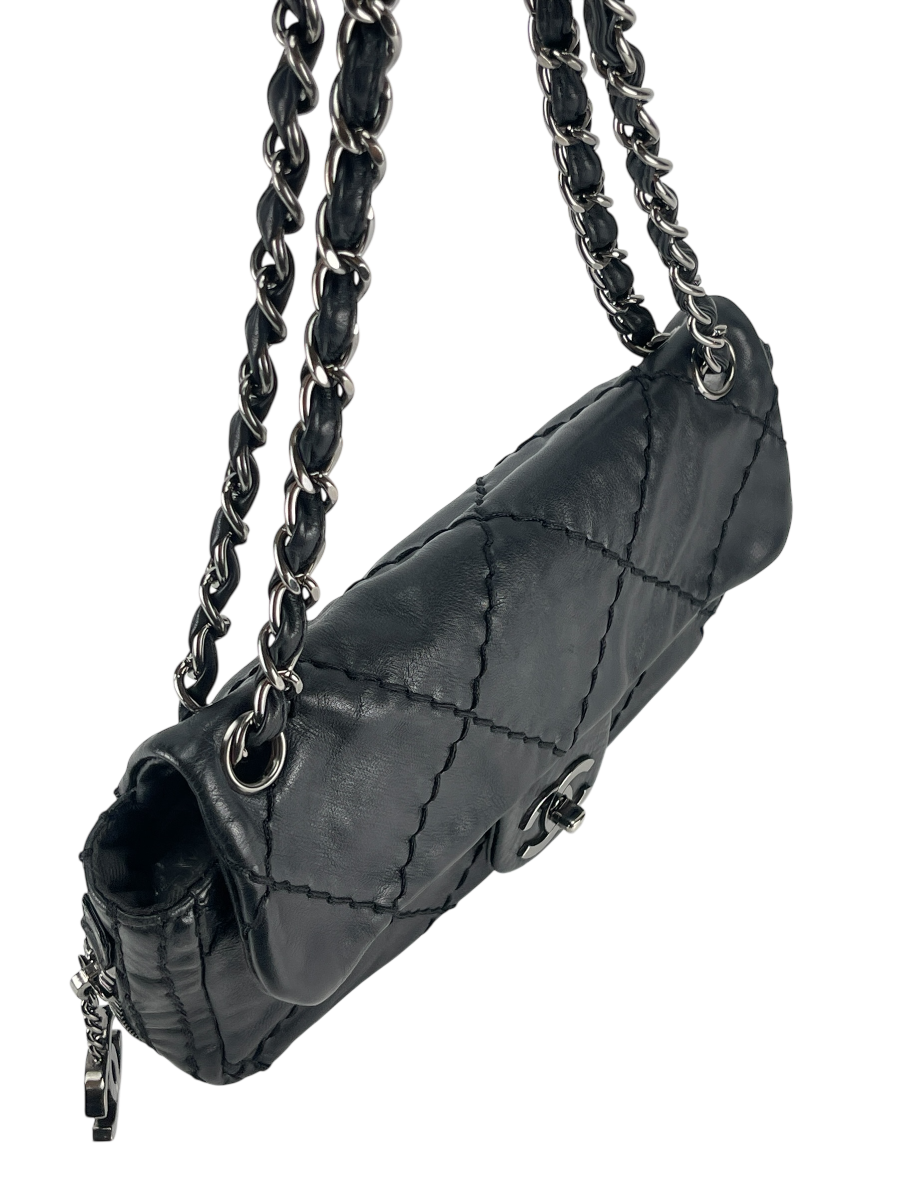 CHANEL - Black Quilted Calfskin Expandable Flap Bag 