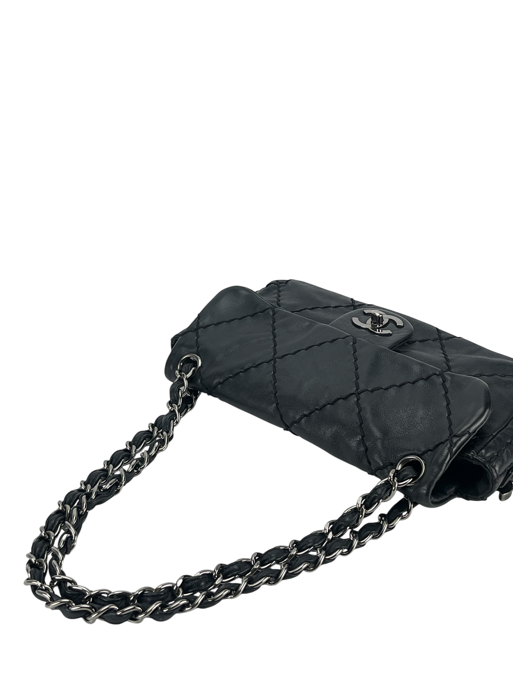 CHANEL - Black Quilted Calfskin Expandable Flap Bag 