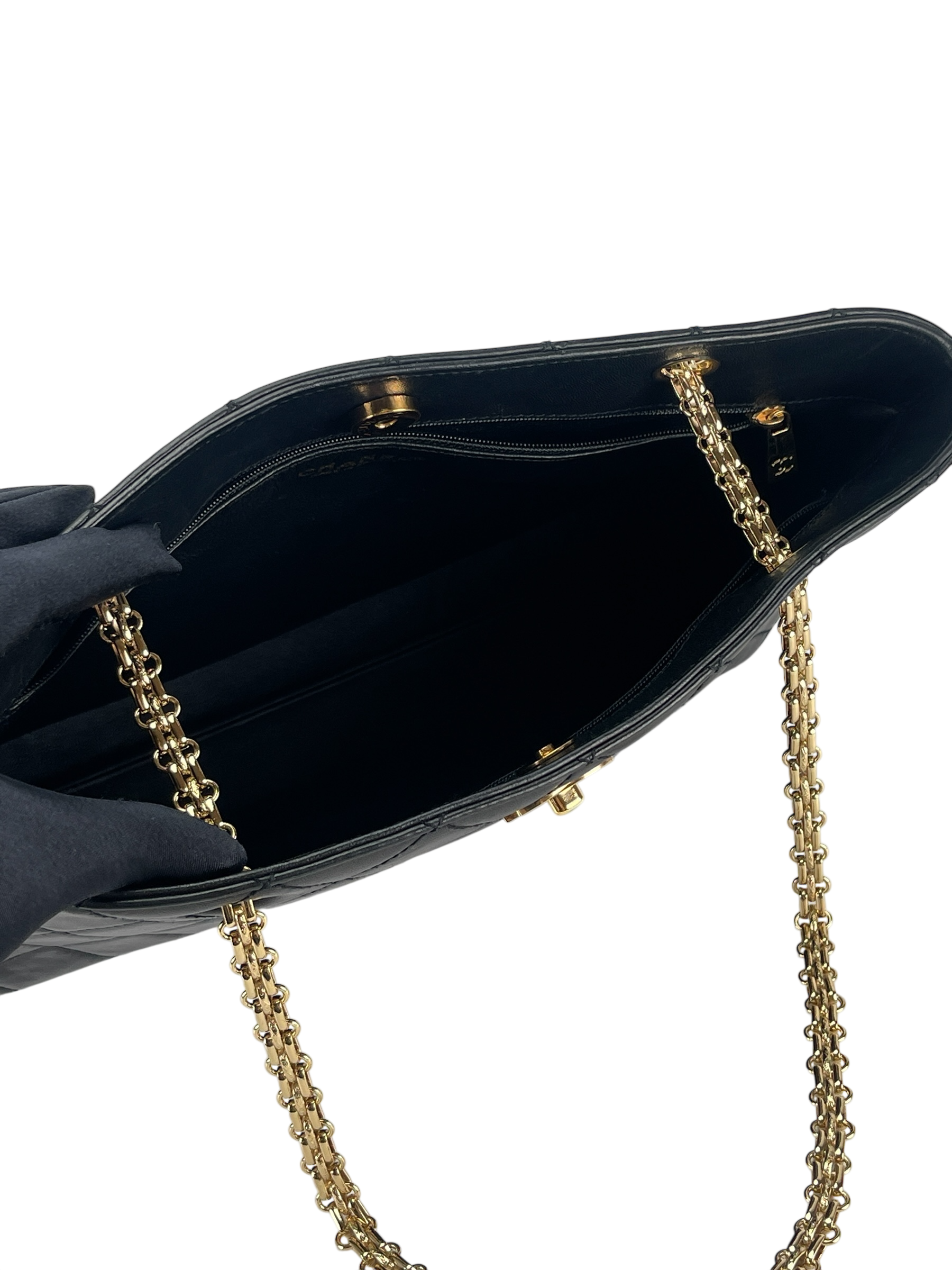 CHANEL - Black Lambskin CC Tote Bag