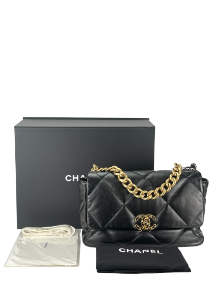 CHANEL - Black Lambskin 19 Medium Flap Bag