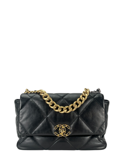 CHANEL - Black Lambskin 19 Medium Flap Bag
