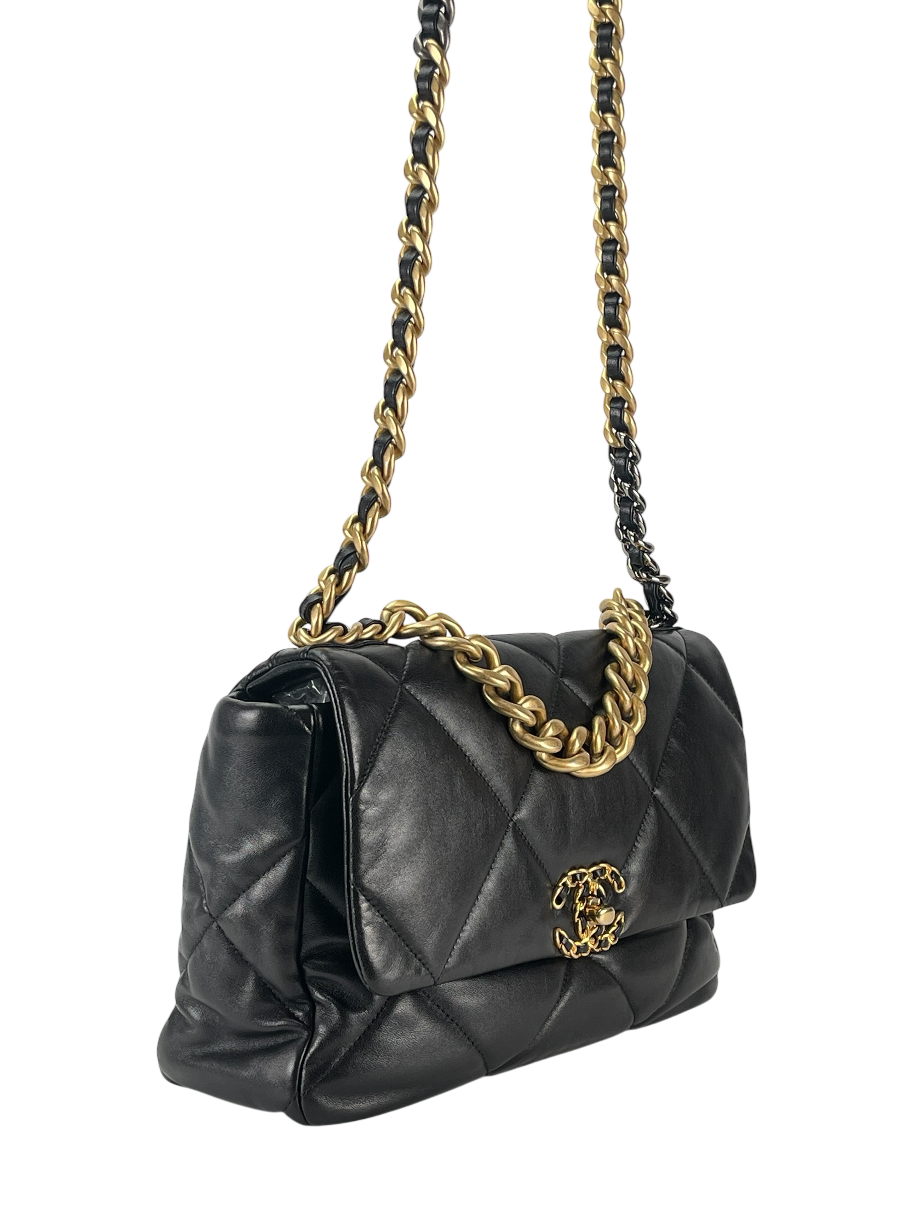 CHANEL - Black Lambskin 19 Medium Flap Bag