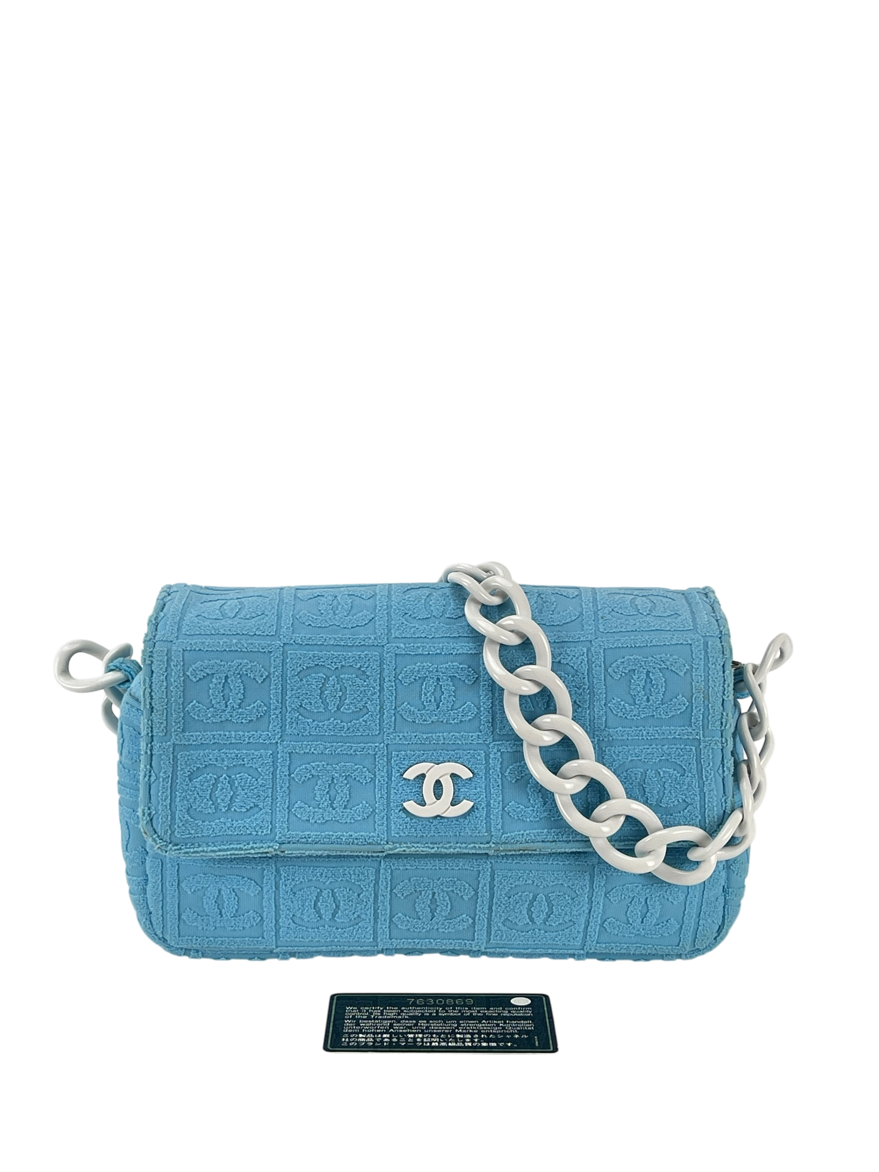 CHANEL - Terry Cloth CC Medium Single Flap Light Blue