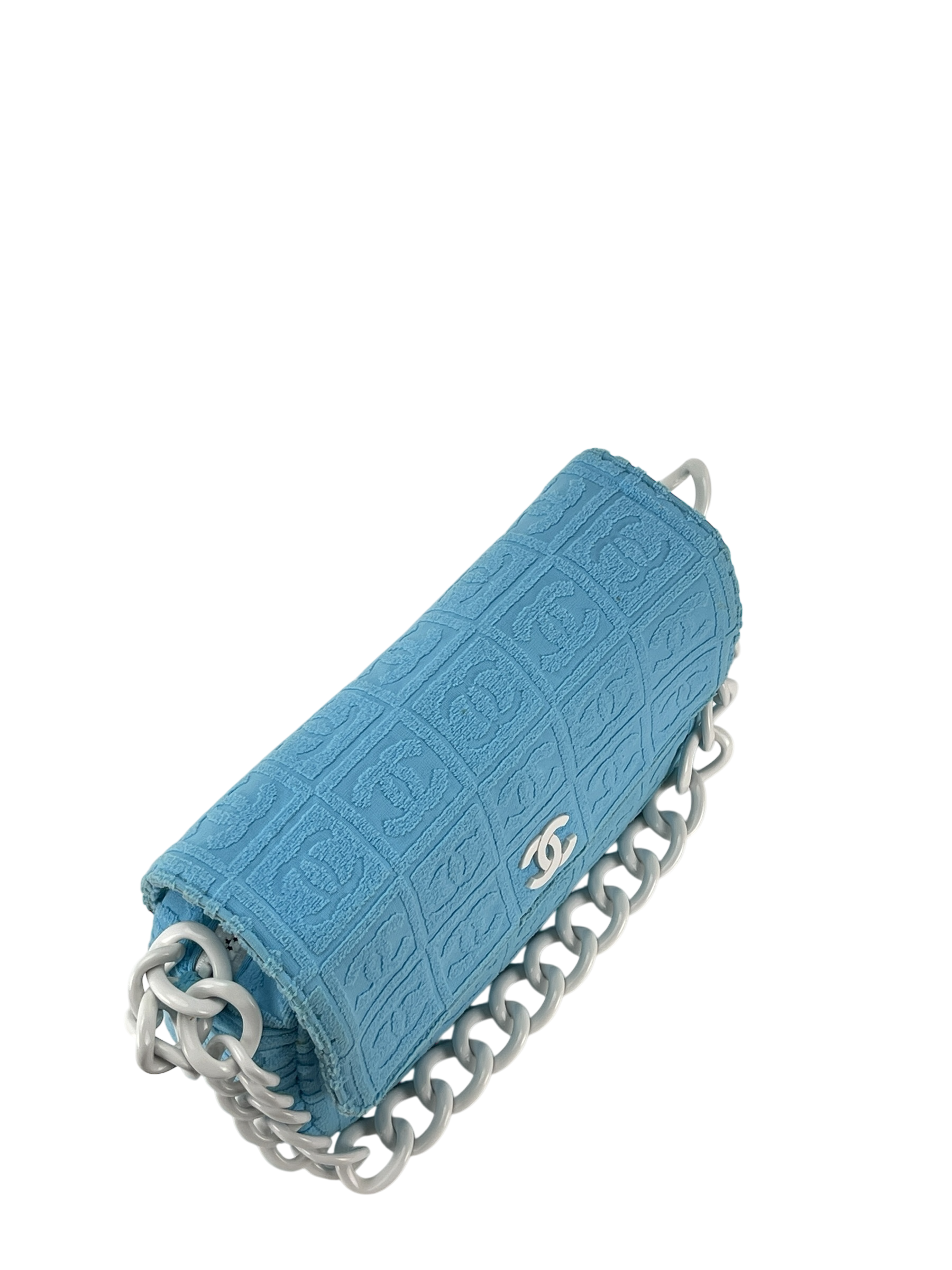 CHANEL - Terry Cloth CC Medium Single Flap Light Blue