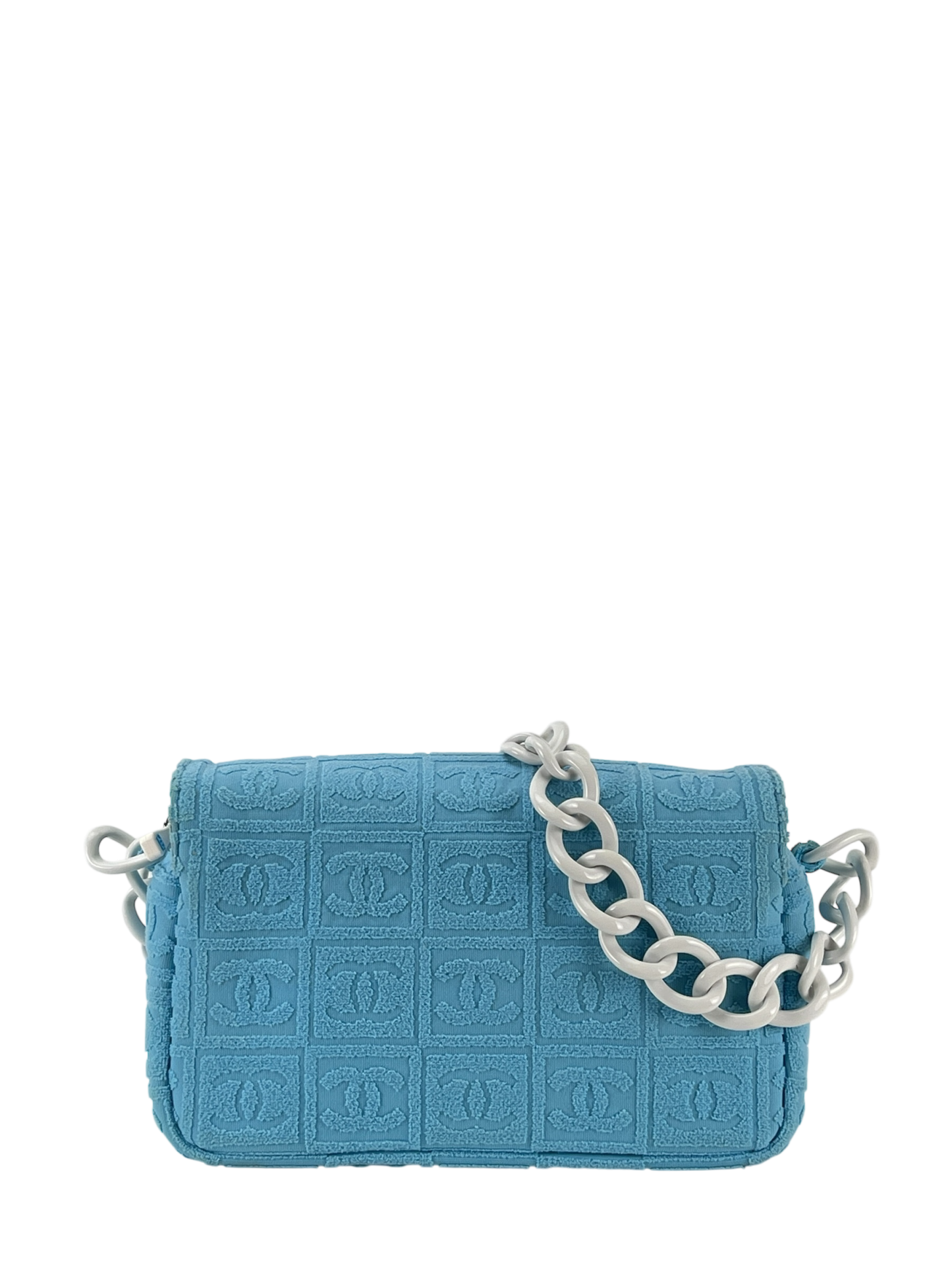 CHANEL - Terry Cloth CC Medium Single Flap Light Blue