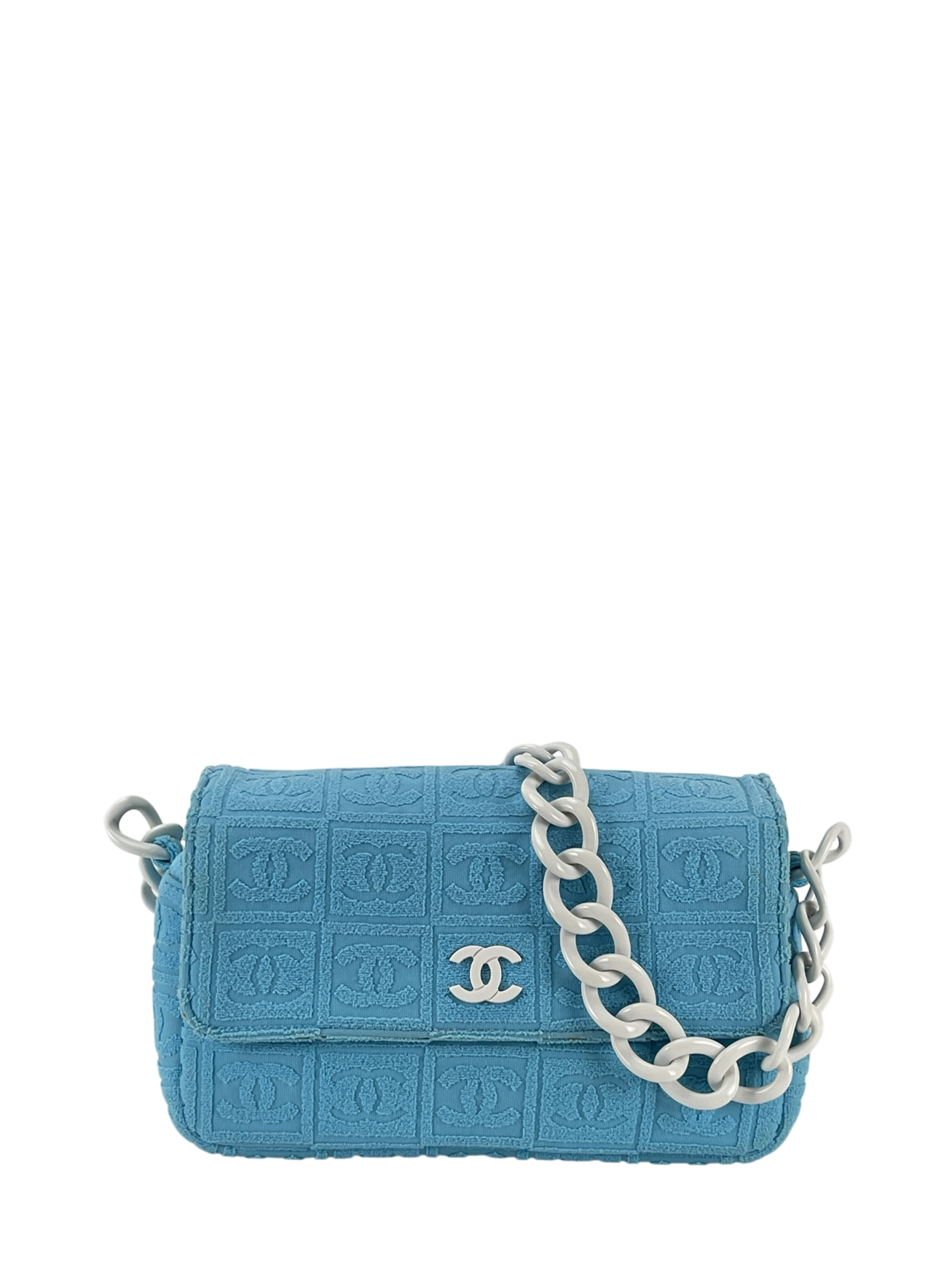 CHANEL - Terry Cloth CC Medium Single Flap Light Blue