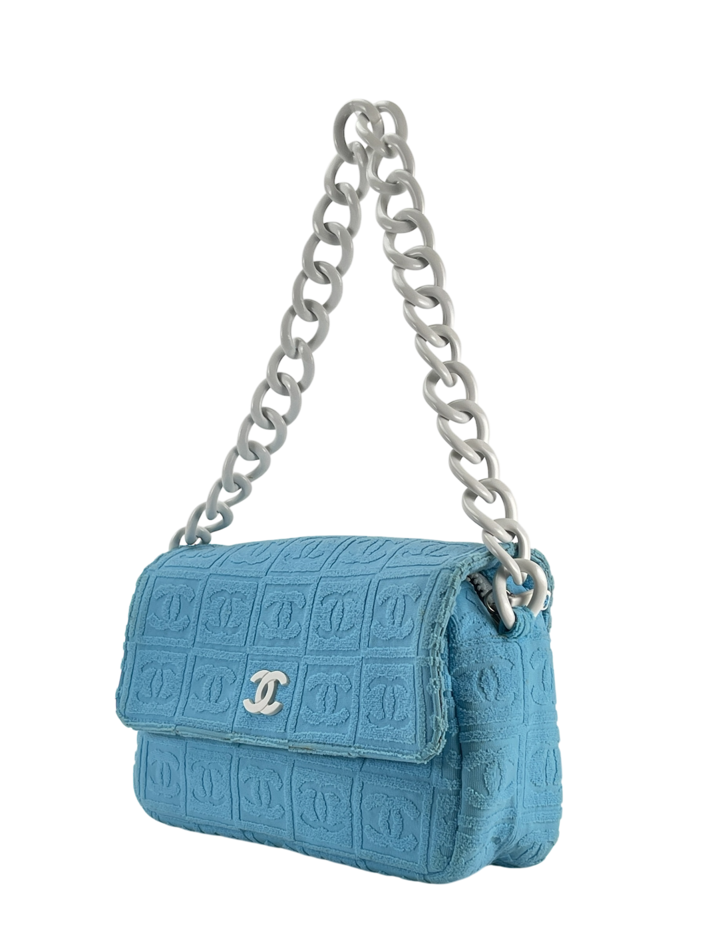 CHANEL - Terry Cloth CC Medium Single Flap Light Blue
