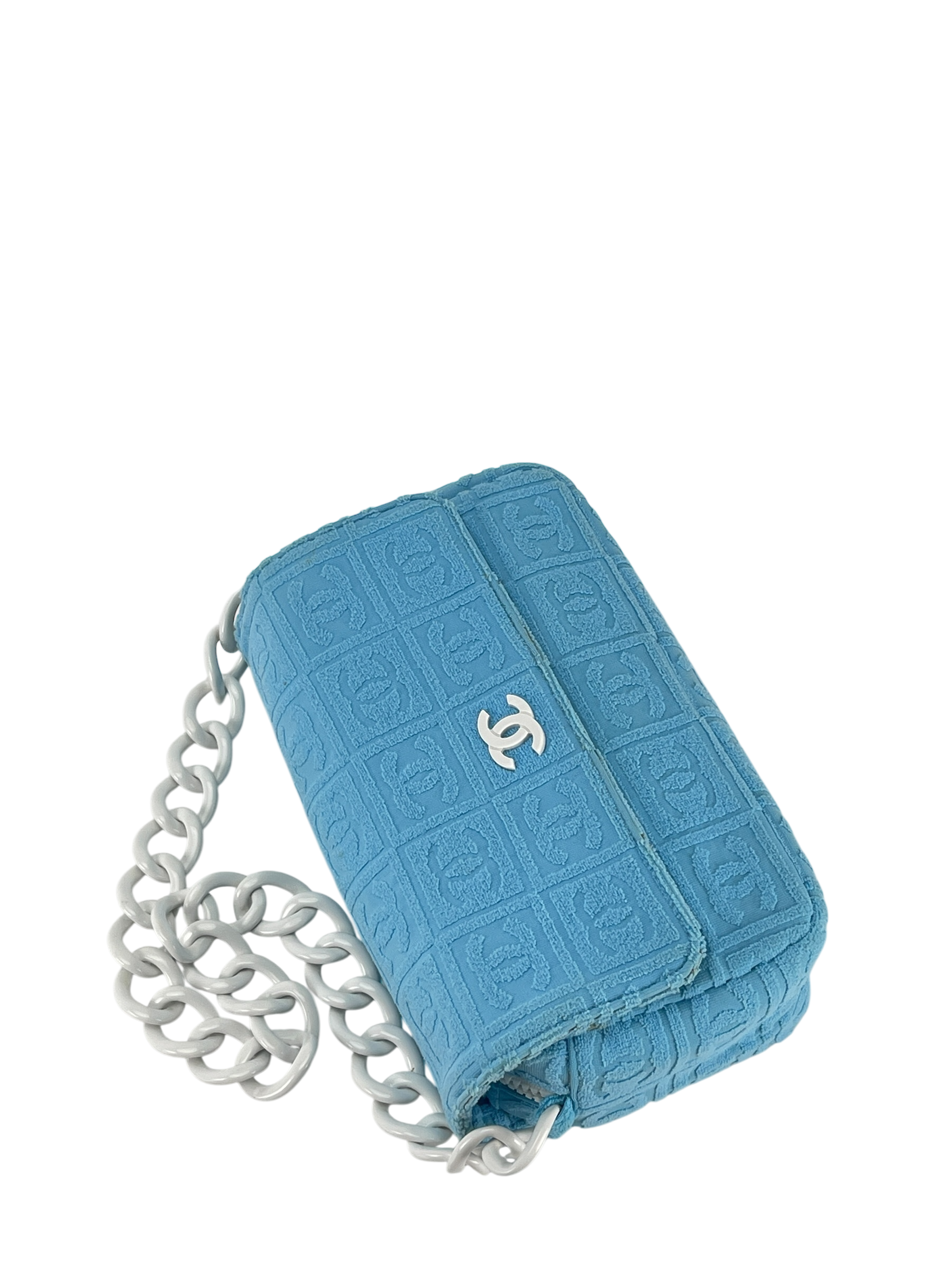 CHANEL - Terry Cloth CC Medium Single Flap Light Blue
