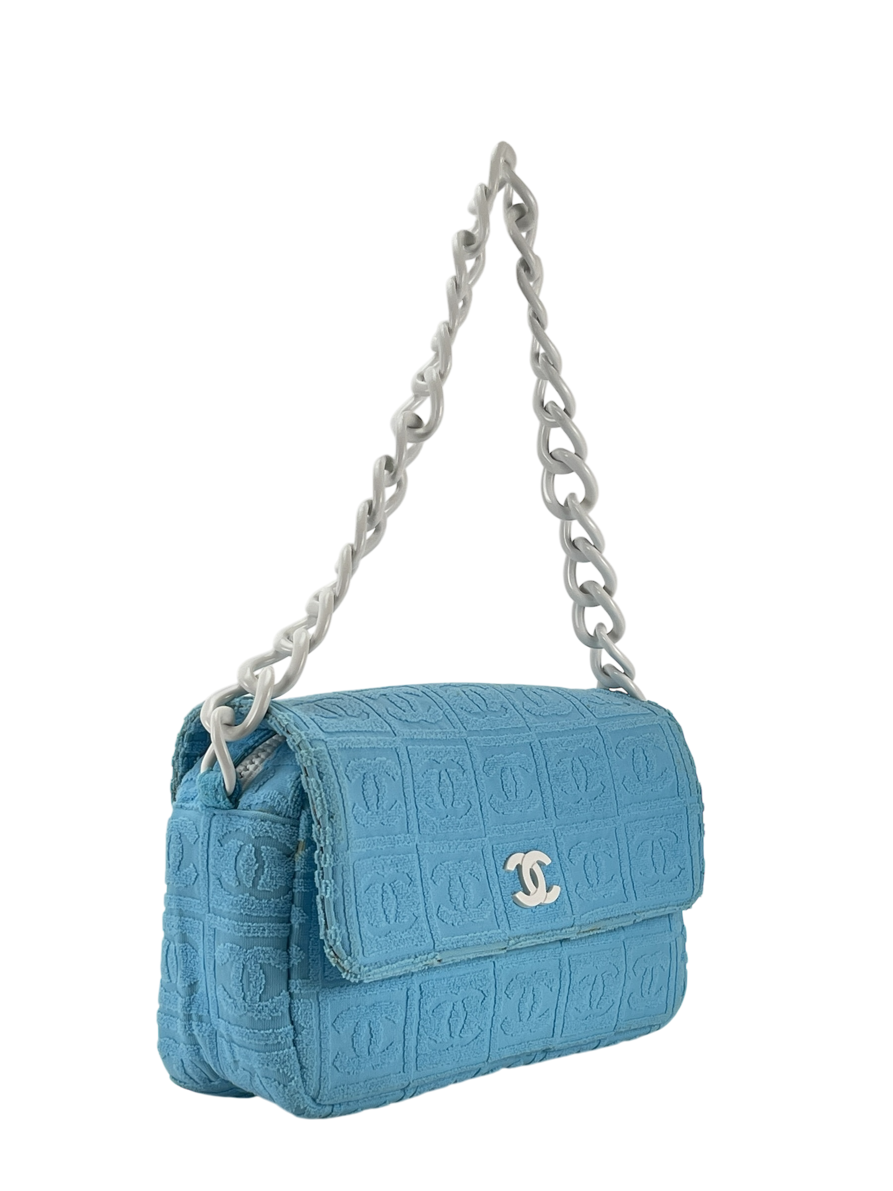 CHANEL - Terry Cloth CC Medium Single Flap Light Blue
