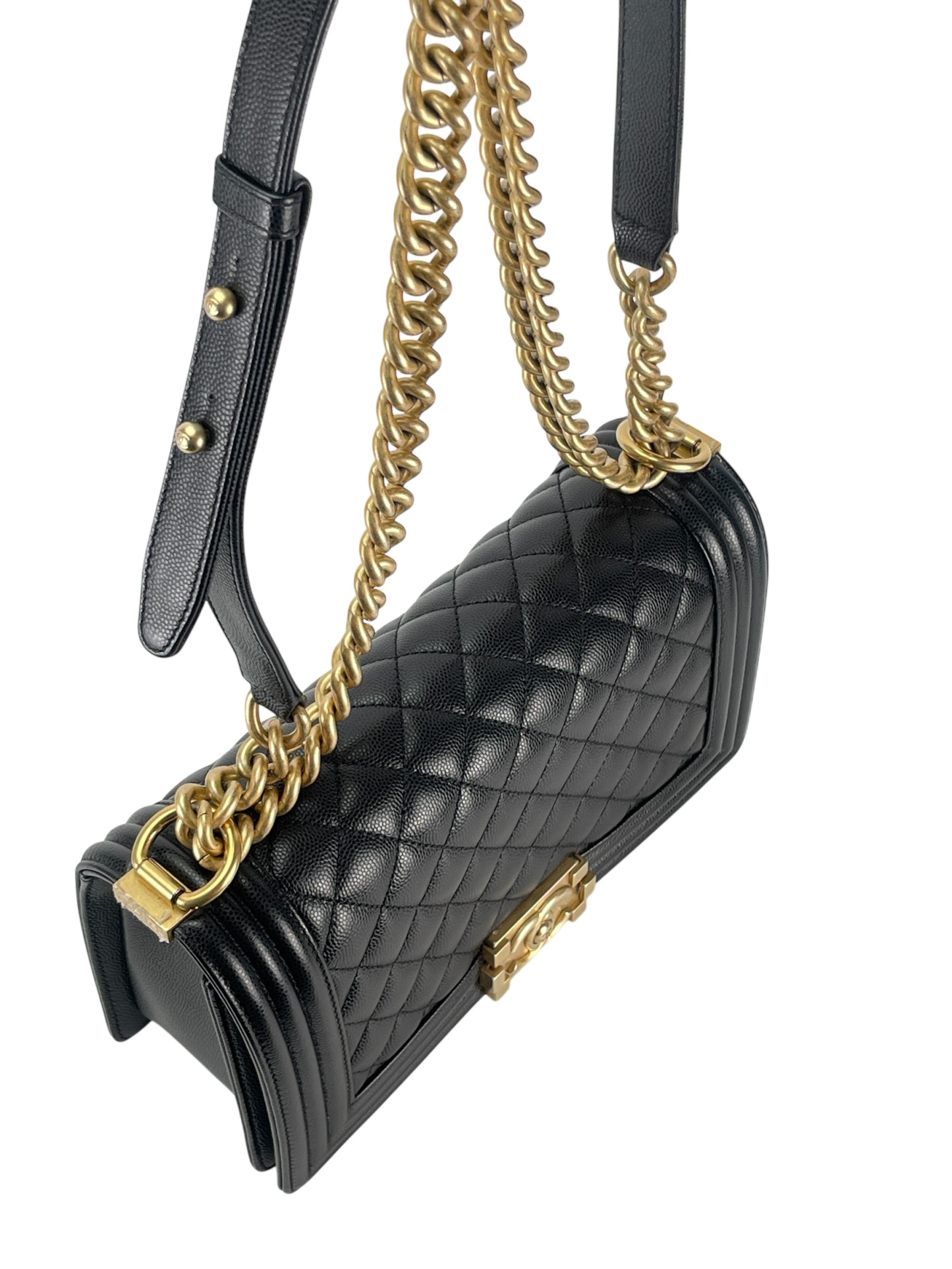 CHANEL - Medium Boy Flap Bag Black Caviar Gold Hardware