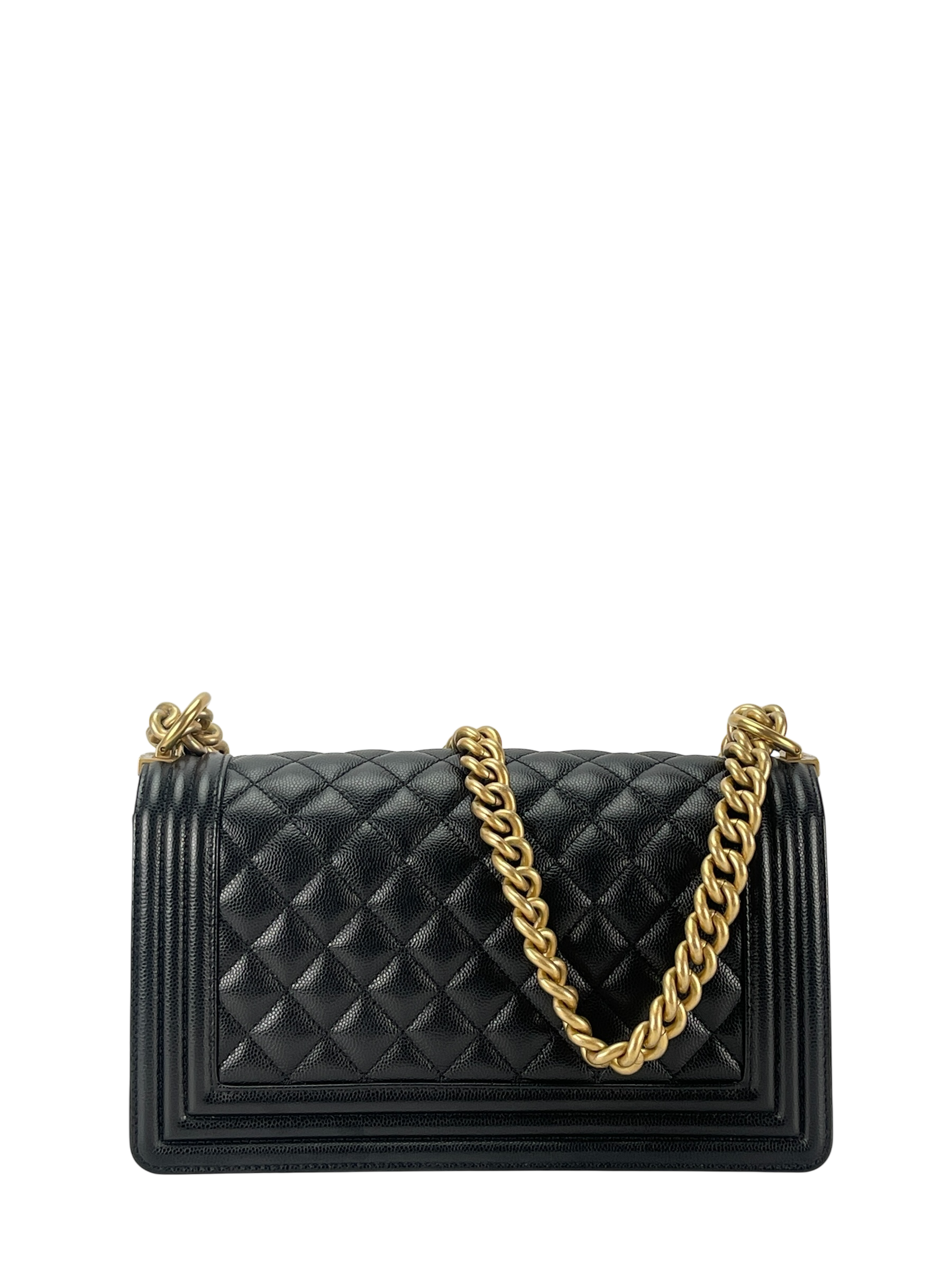 CHANEL - Medium Boy Flap Bag Black Caviar Gold Hardware