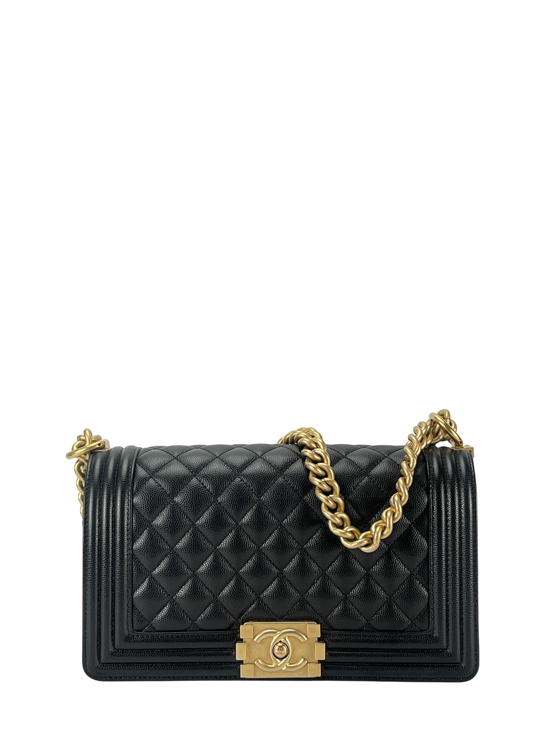 CHANEL - Medium Boy Flap Bag Black Caviar Gold Hardware