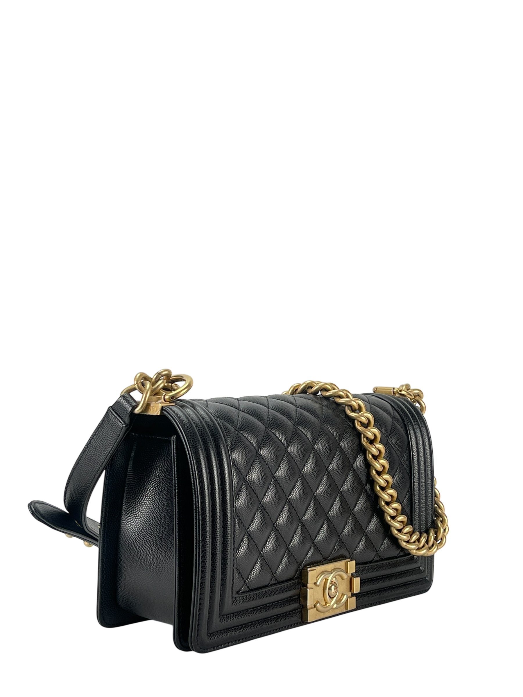 CHANEL - Medium Boy Flap Bag Black Caviar Gold Hardware