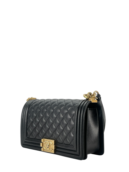 CHANEL - Medium Boy Flap Bag Black Caviar Gold Hardware