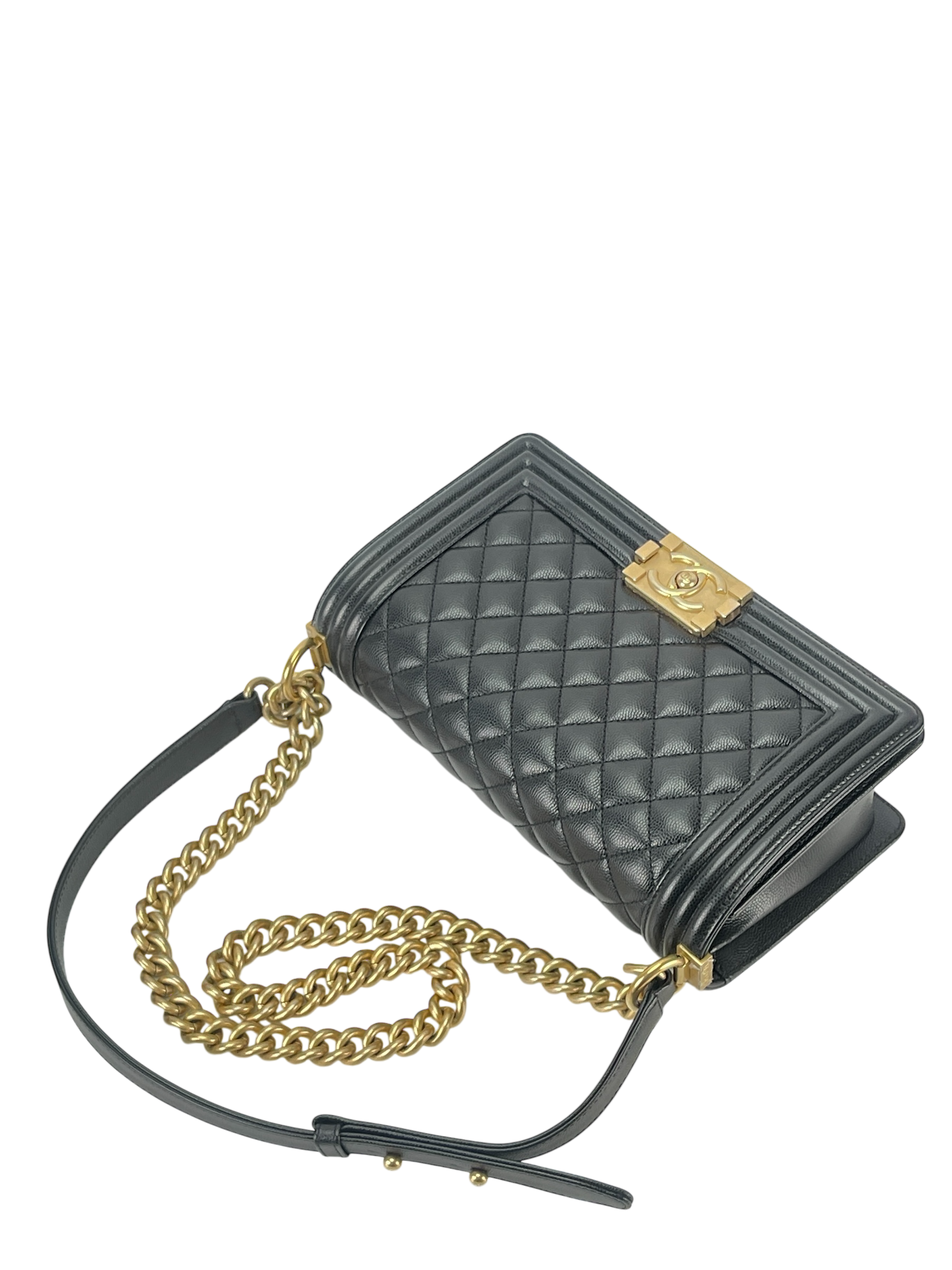 CHANEL - Medium Boy Flap Bag Black Caviar Gold Hardware