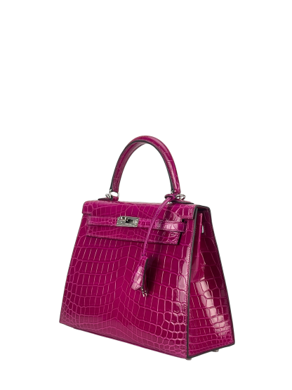 HERMES - Kelly 25 Rose Purple Niloticus Palladium Hardware