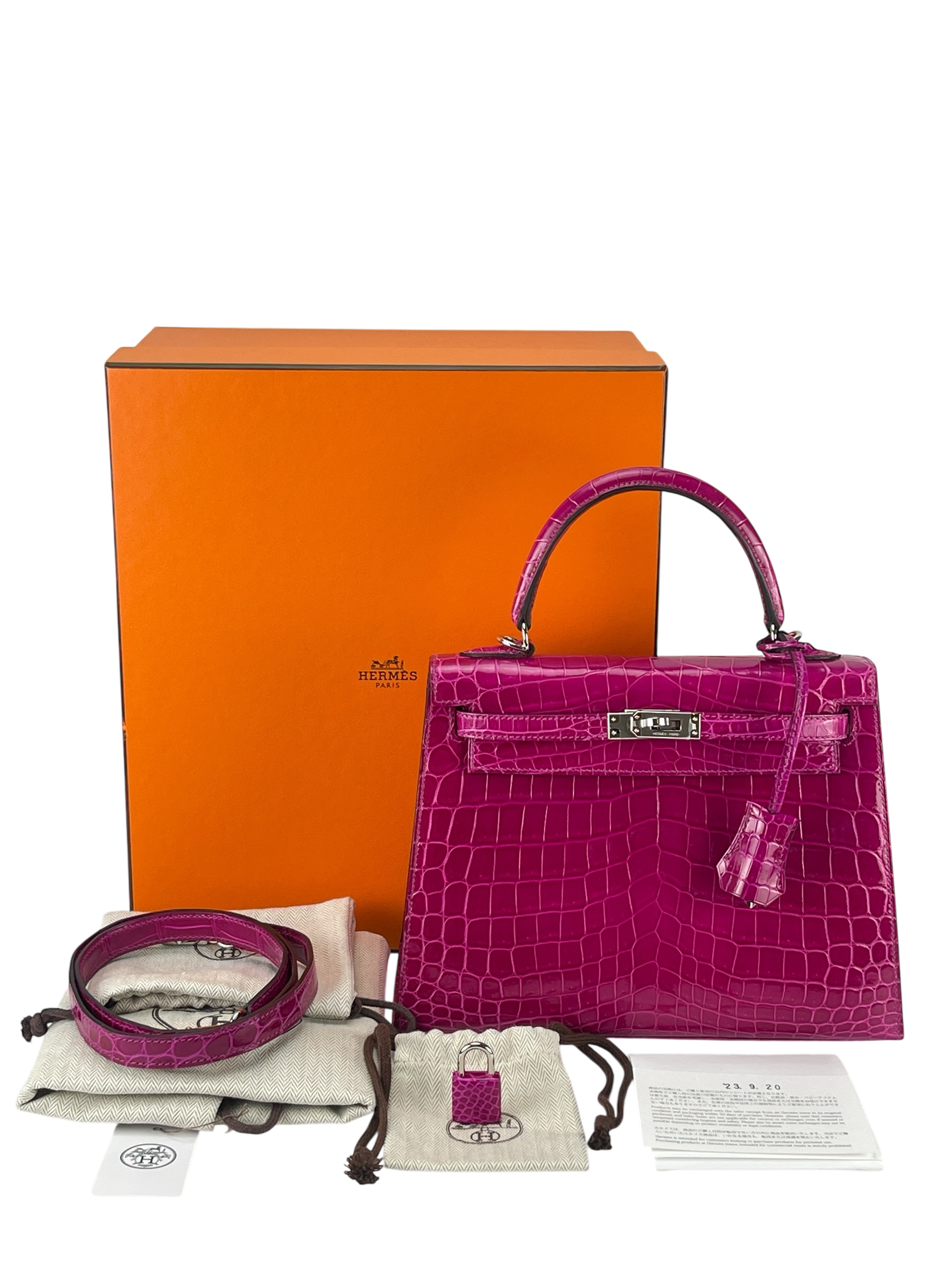 HERMES - Kelly 25 Rose Purple Niloticus Palladium Hardware