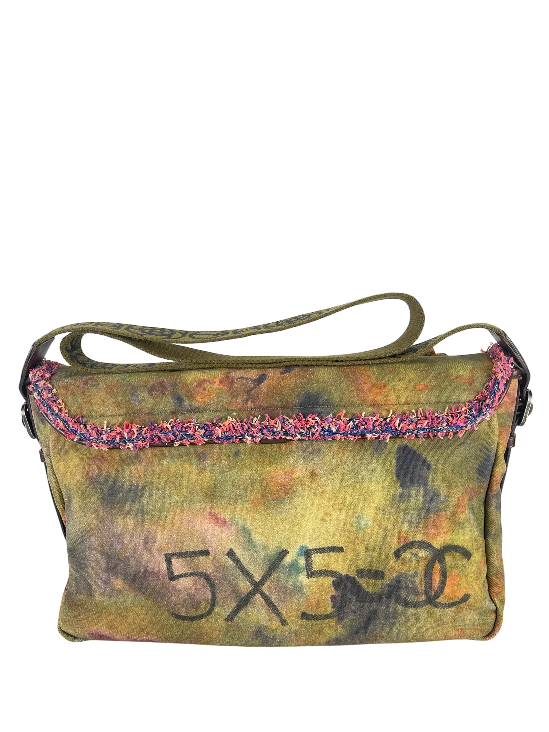 CHANEL - Khaki Green Canvas Graffiti On Messenger Bag