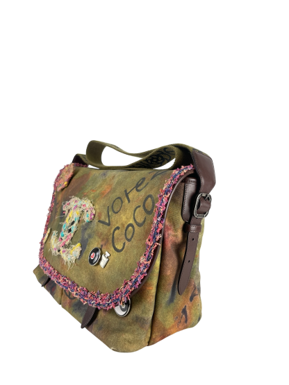 CHANEL - Khaki Green Canvas Graffiti On Messenger Bag