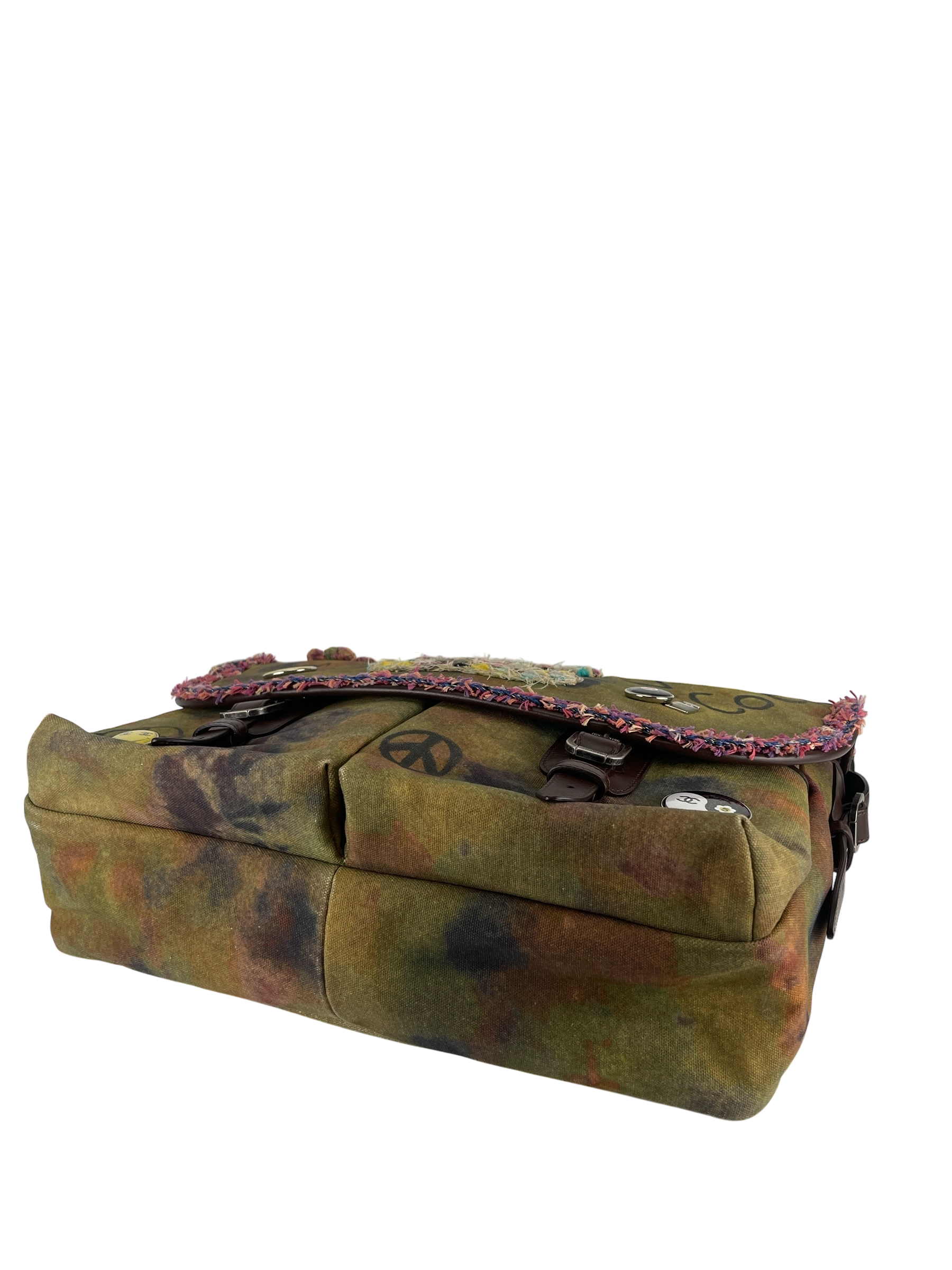 CHANEL - Khaki Green Canvas Graffiti On Messenger Bag