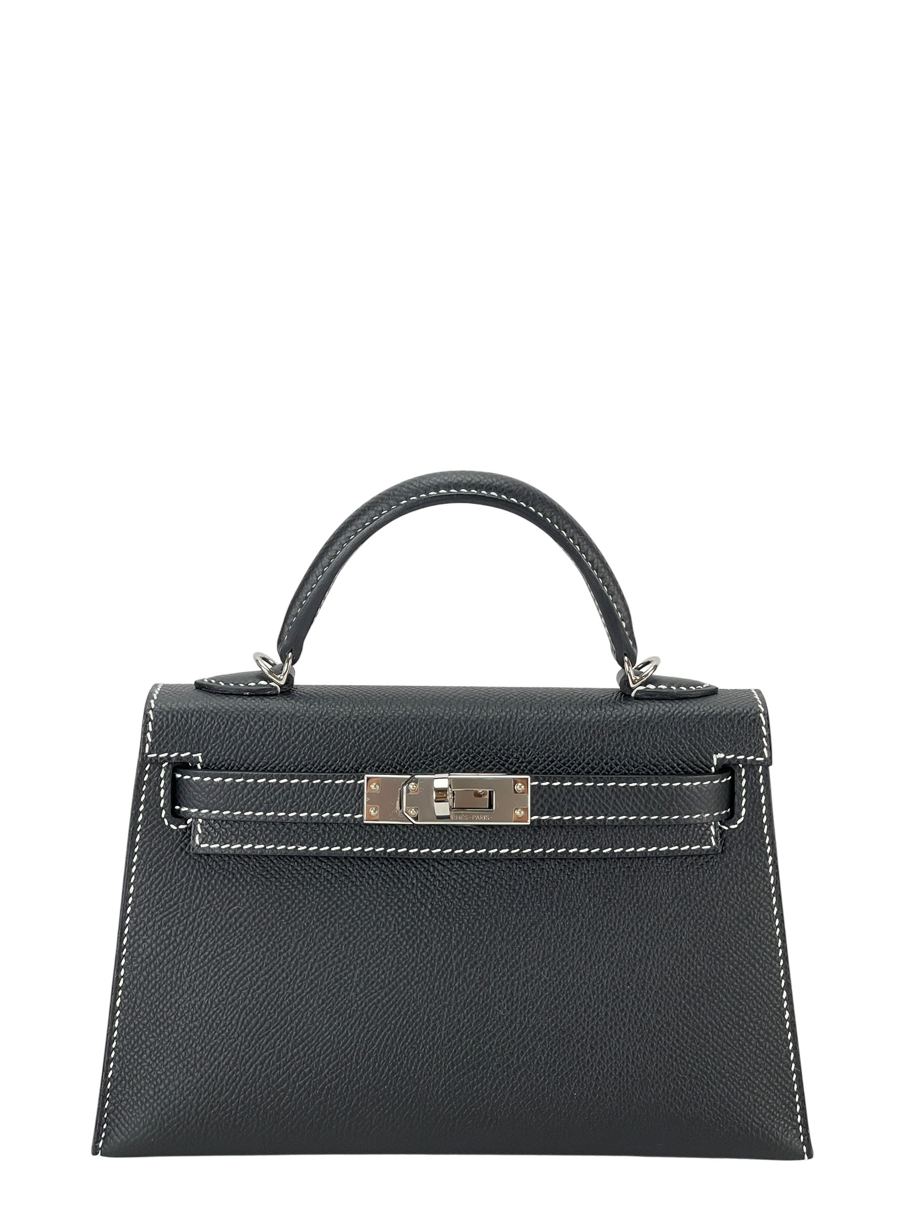 HERMES - Mini Kelly Noir Epsom Special Order Palladium Hardware