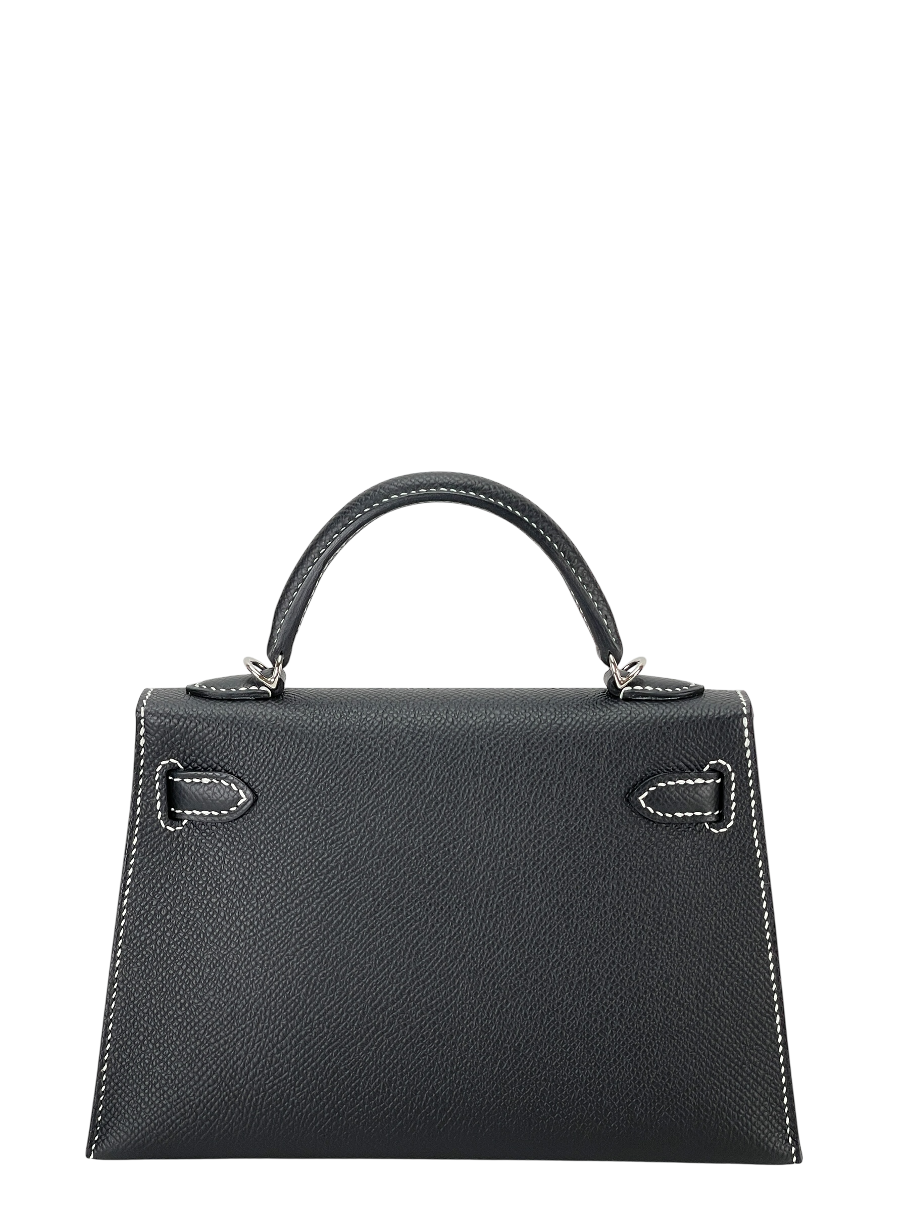 HERMES - Mini Kelly Noir Epsom Special Order Palladium Hardware