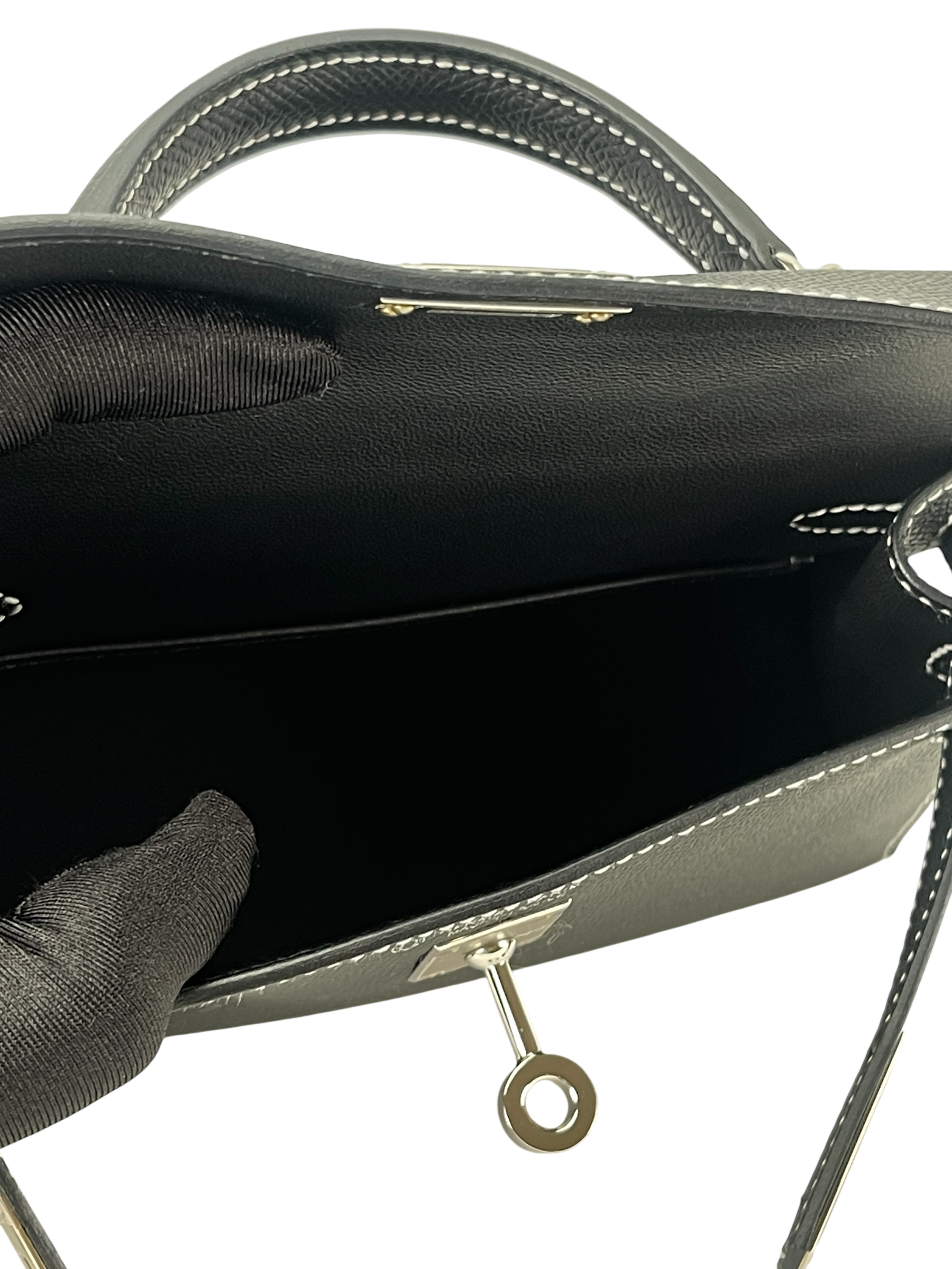 HERMES - Mini Kelly Noir Epsom Special Order Palladium Hardware