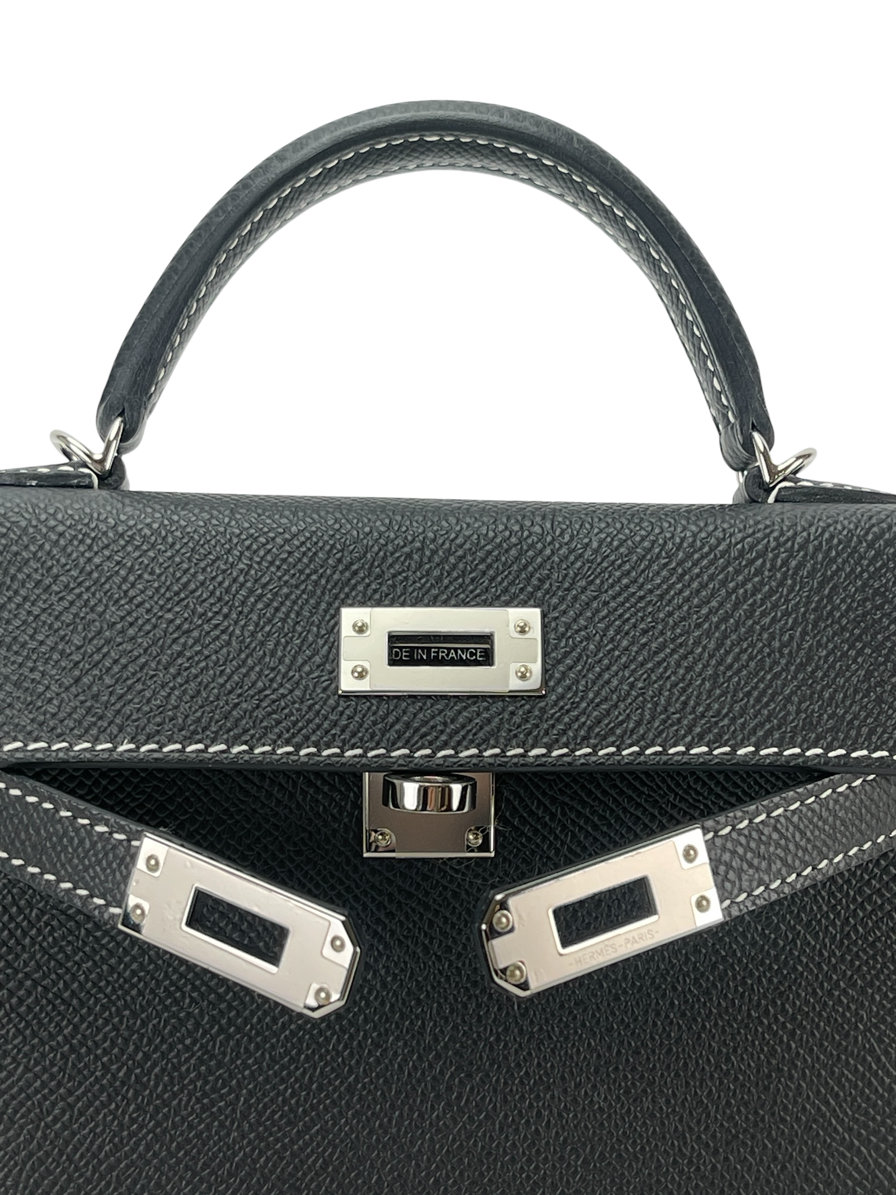 HERMES - Mini Kelly Noir Epsom Special Order Palladium Hardware