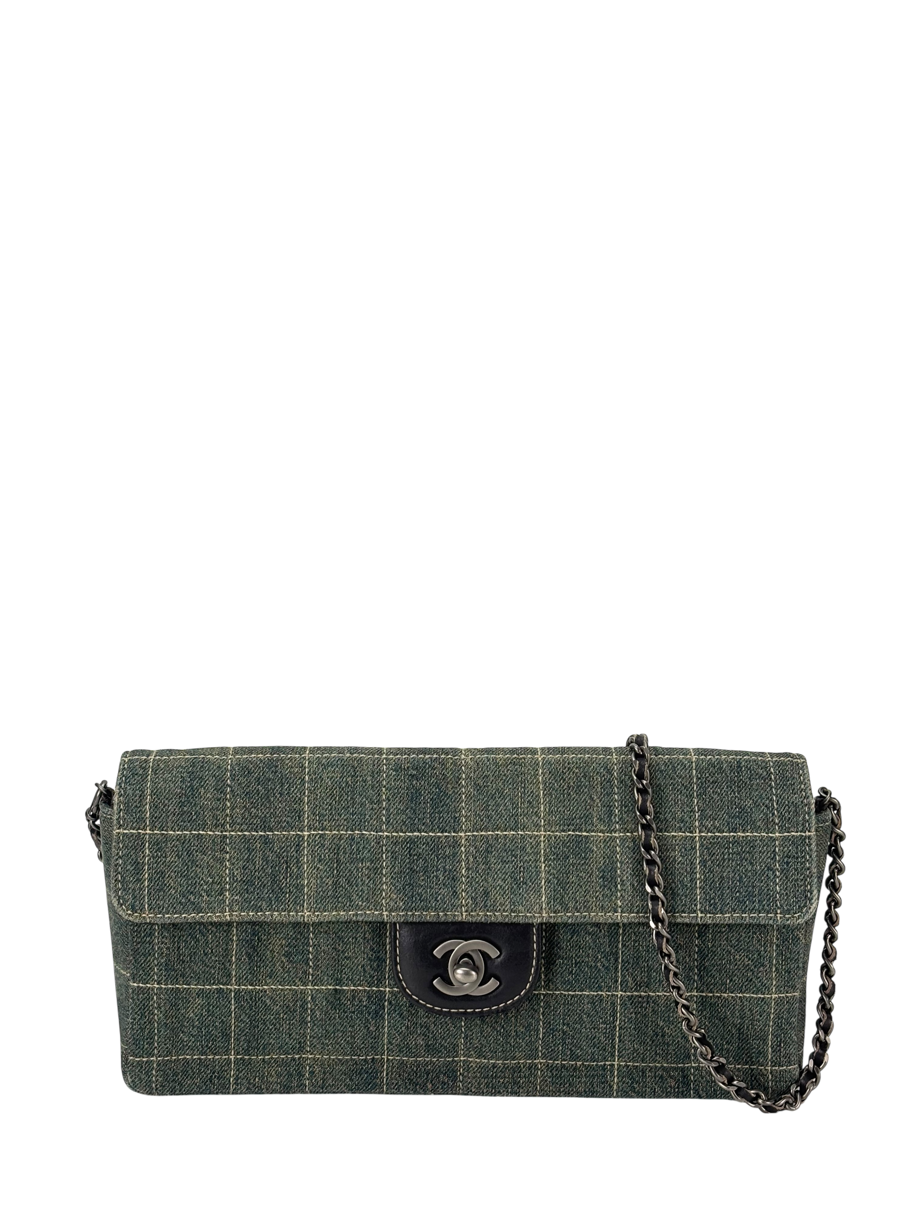 CHANEL -  Denim Chocolate Bar Quilted East West Flap