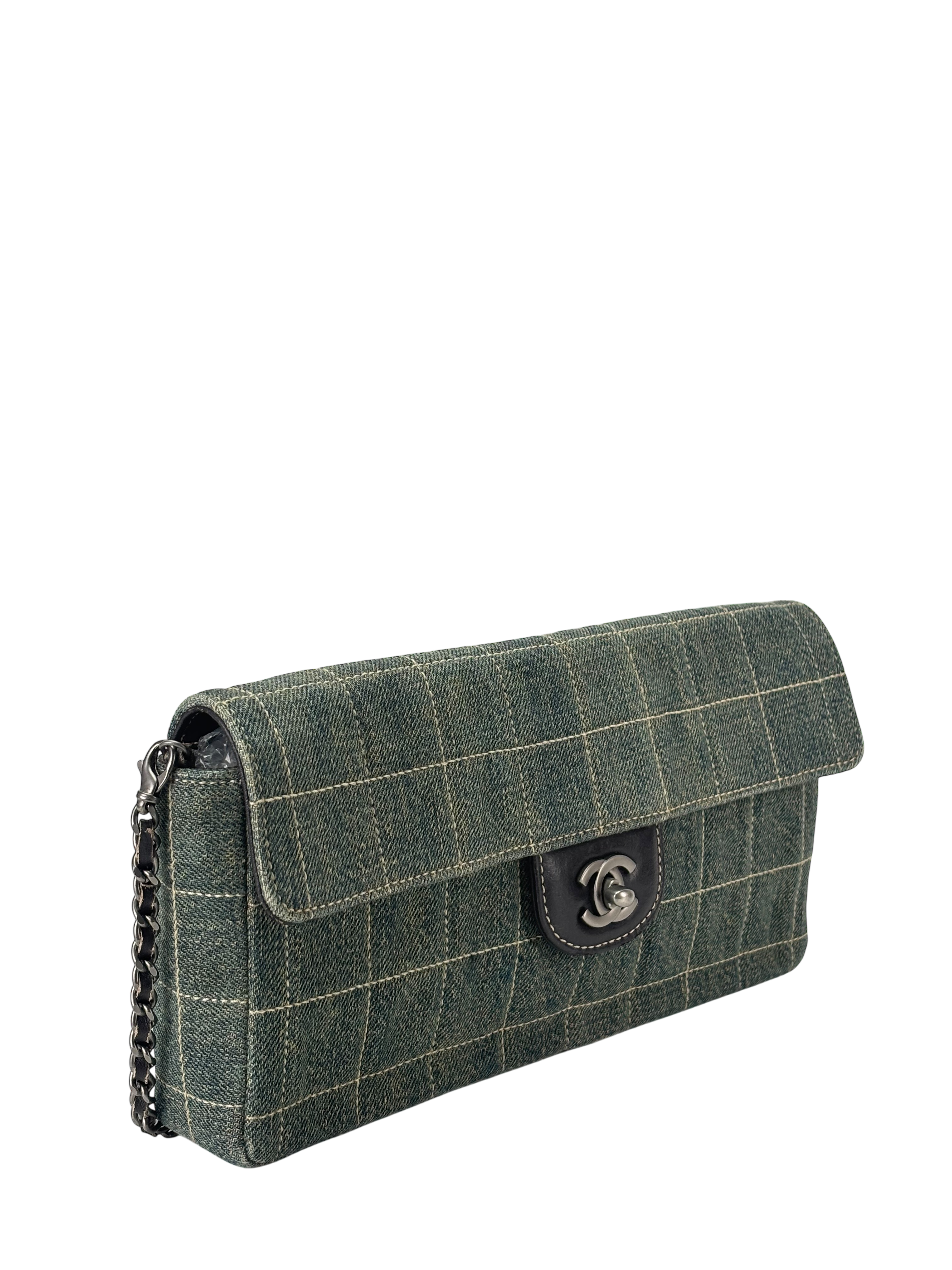 CHANEL -  Denim Chocolate Bar Quilted East West Flap