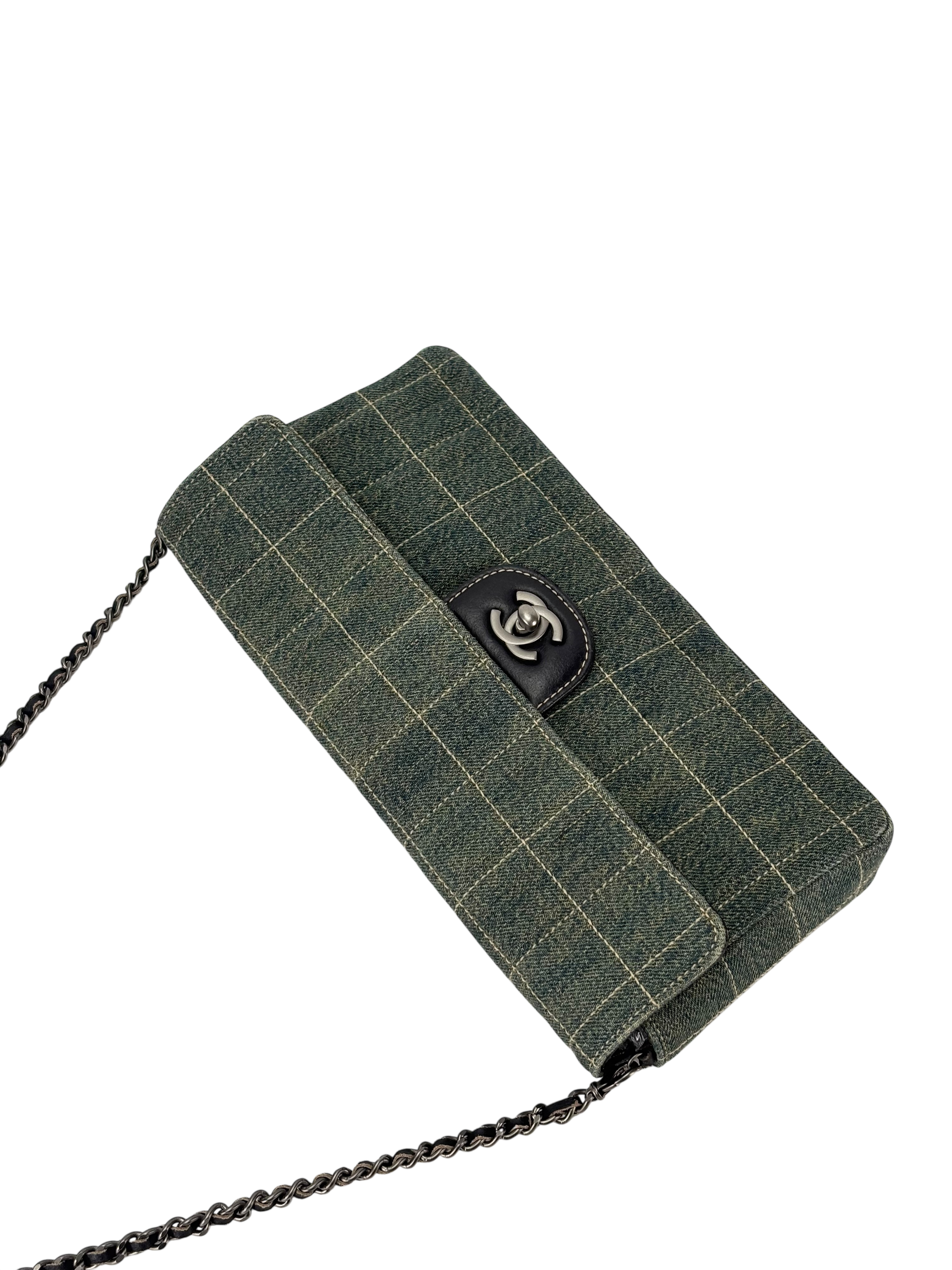 CHANEL -  Denim Chocolate Bar Quilted East West Flap