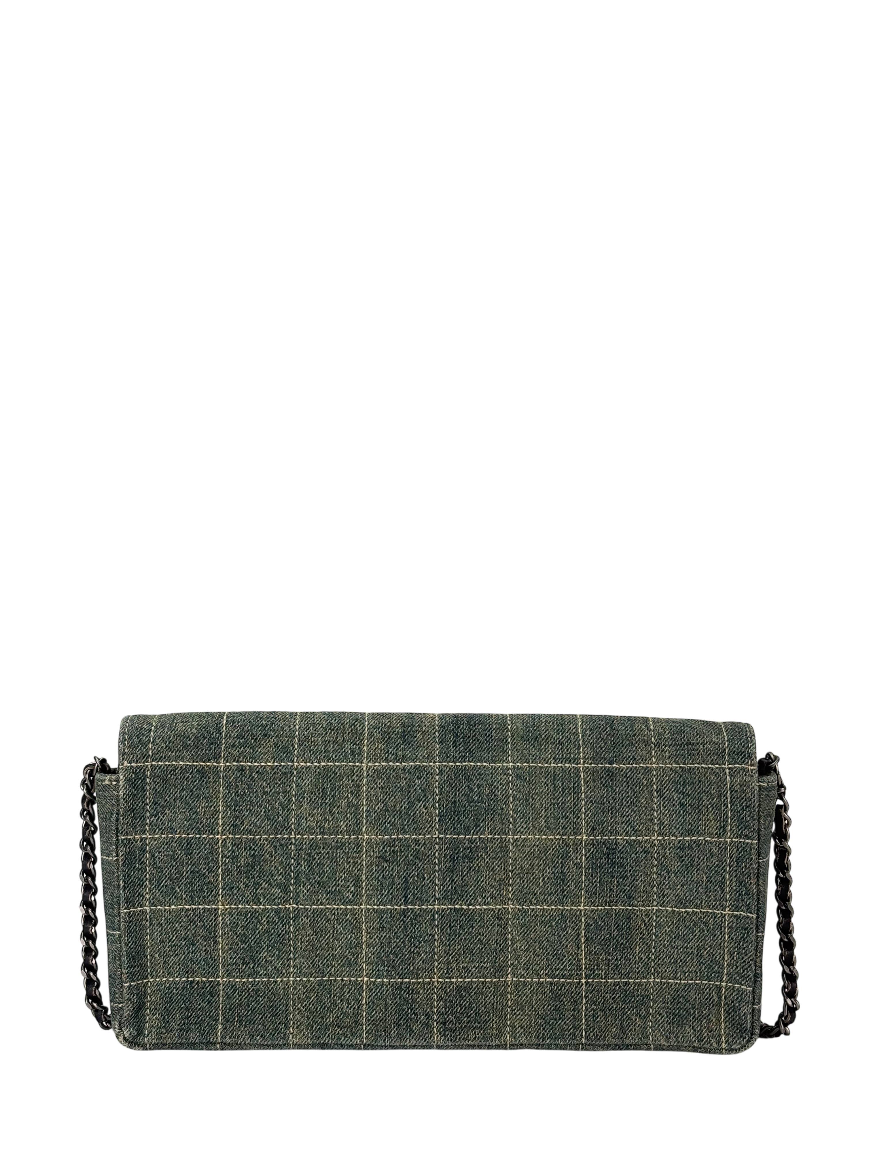 CHANEL -  Denim Chocolate Bar Quilted East West Flap