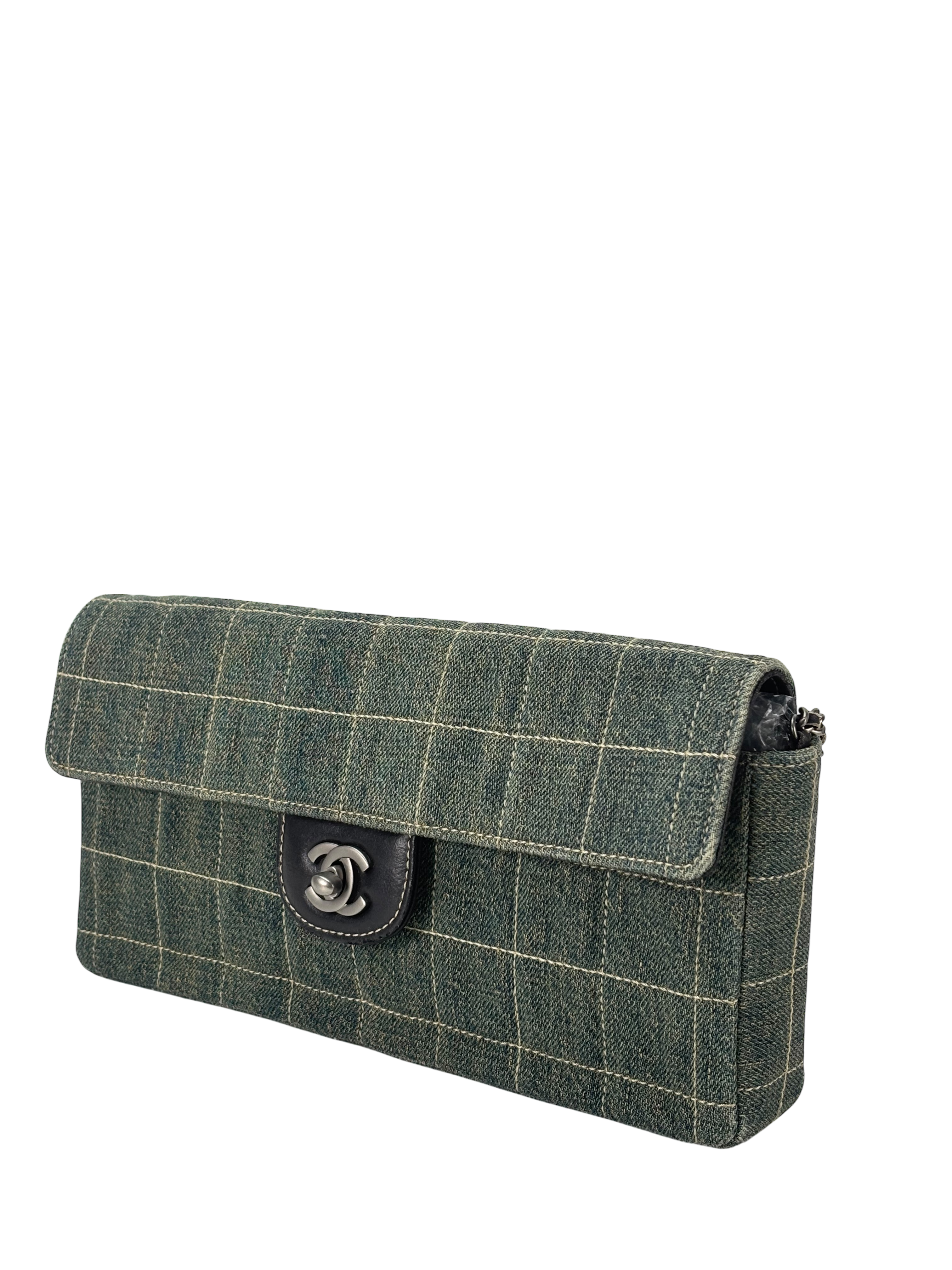 CHANEL -  Denim Chocolate Bar Quilted East West Flap