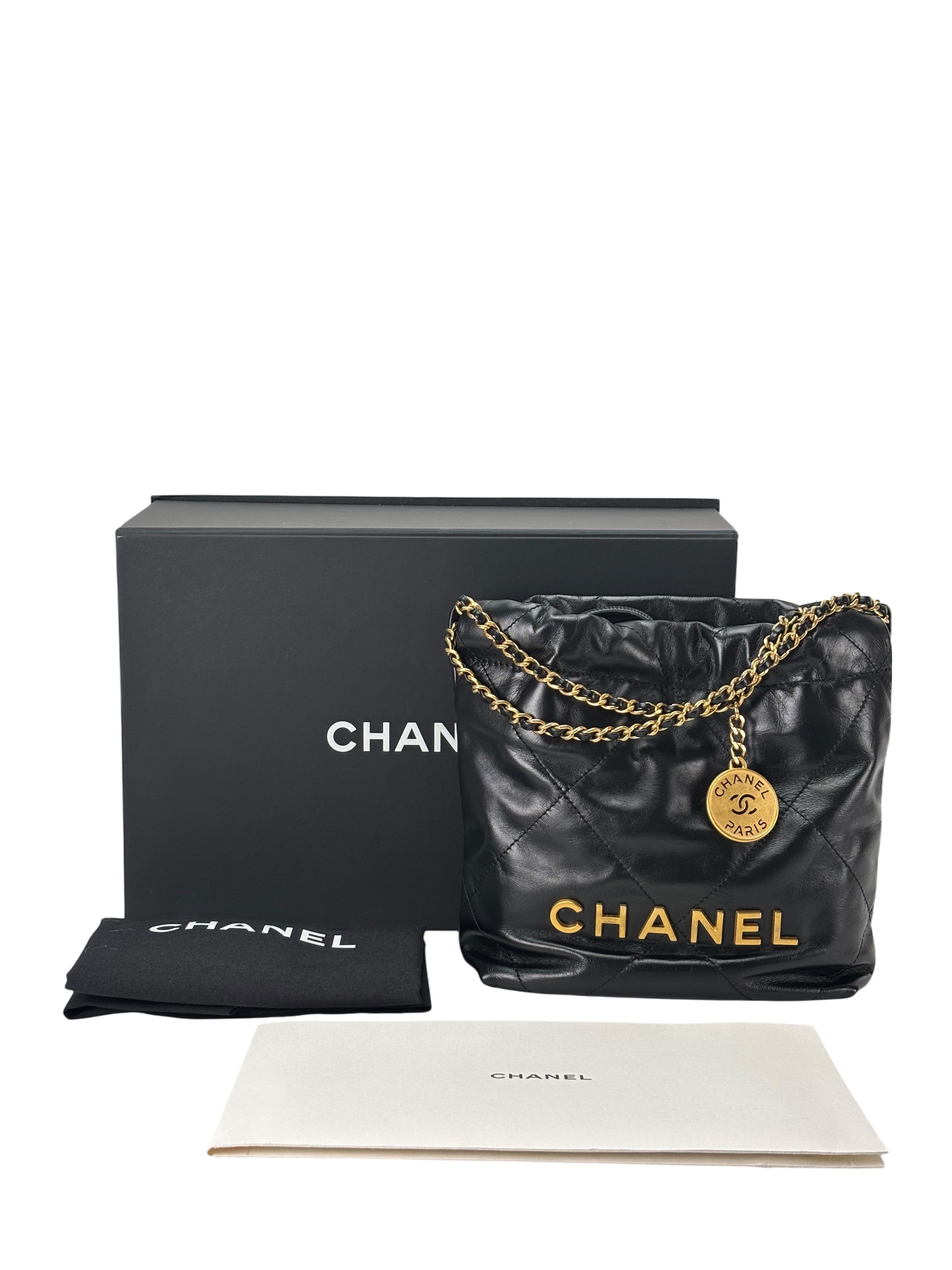CHANEL - 22 Mini Bag Black Calfskin Gold Hardware