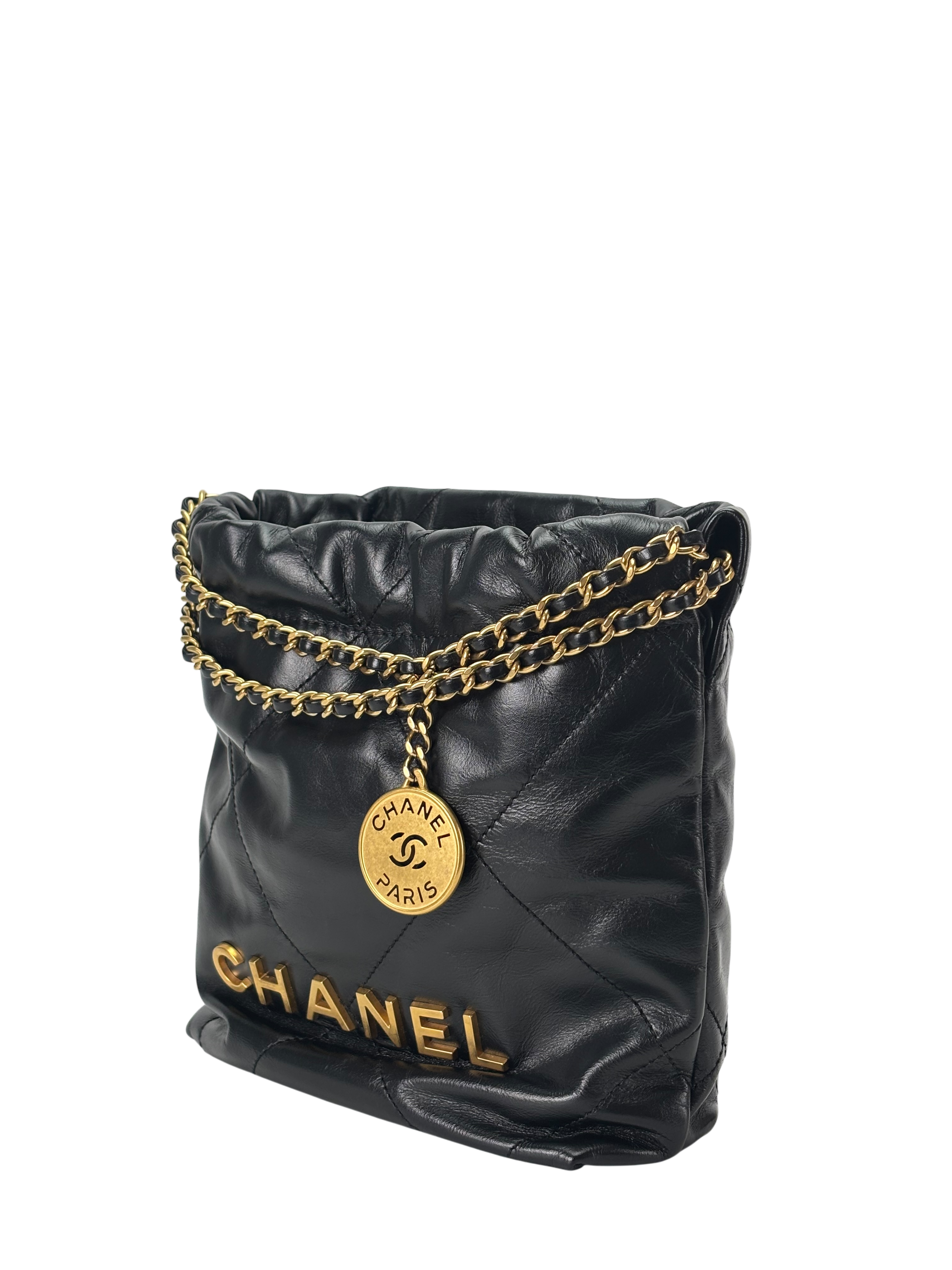 CHANEL - 22 Mini Bag Black Calfskin Gold Hardware