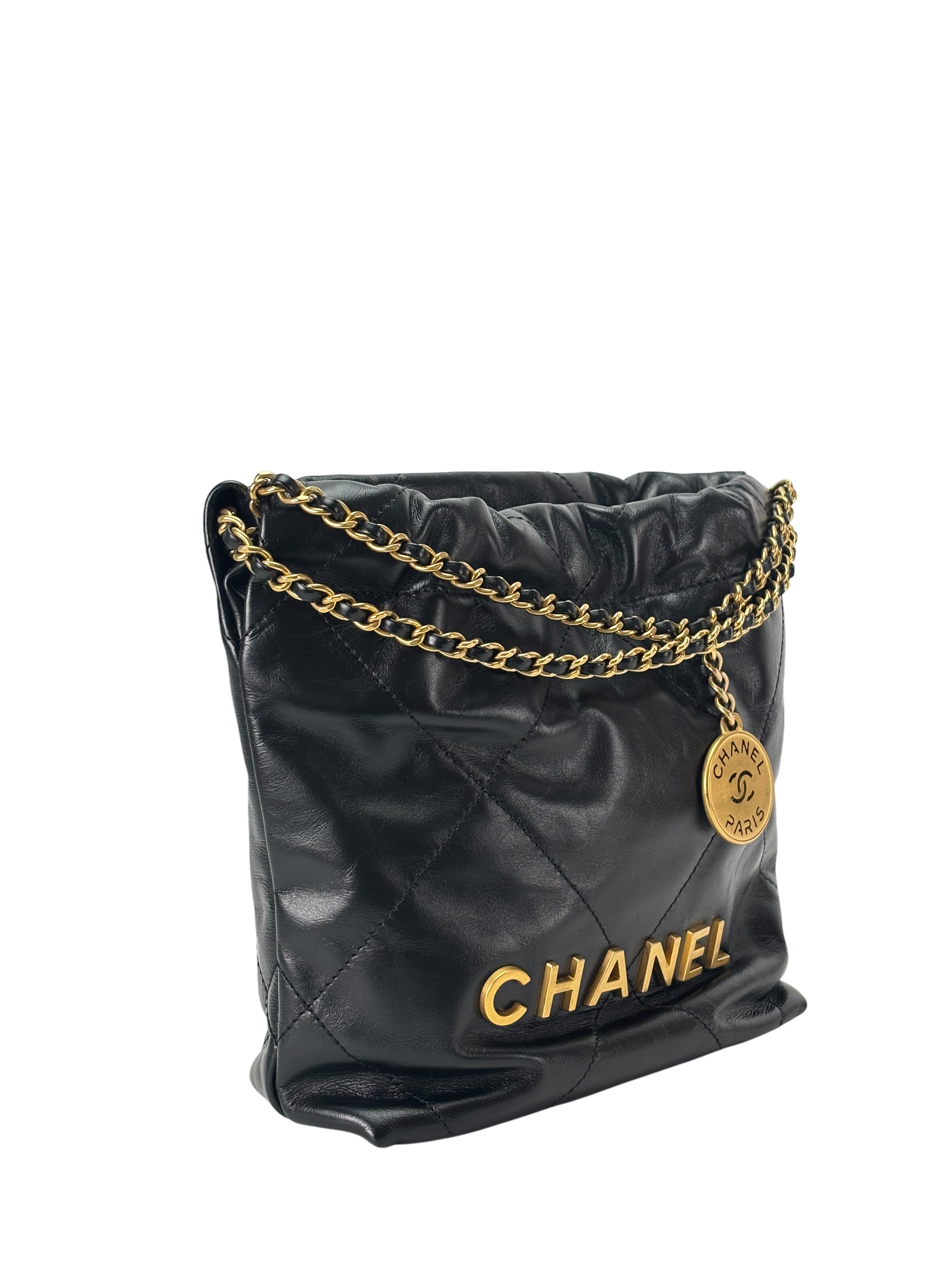 CHANEL - 22 Mini Bag Black Calfskin Gold Hardware