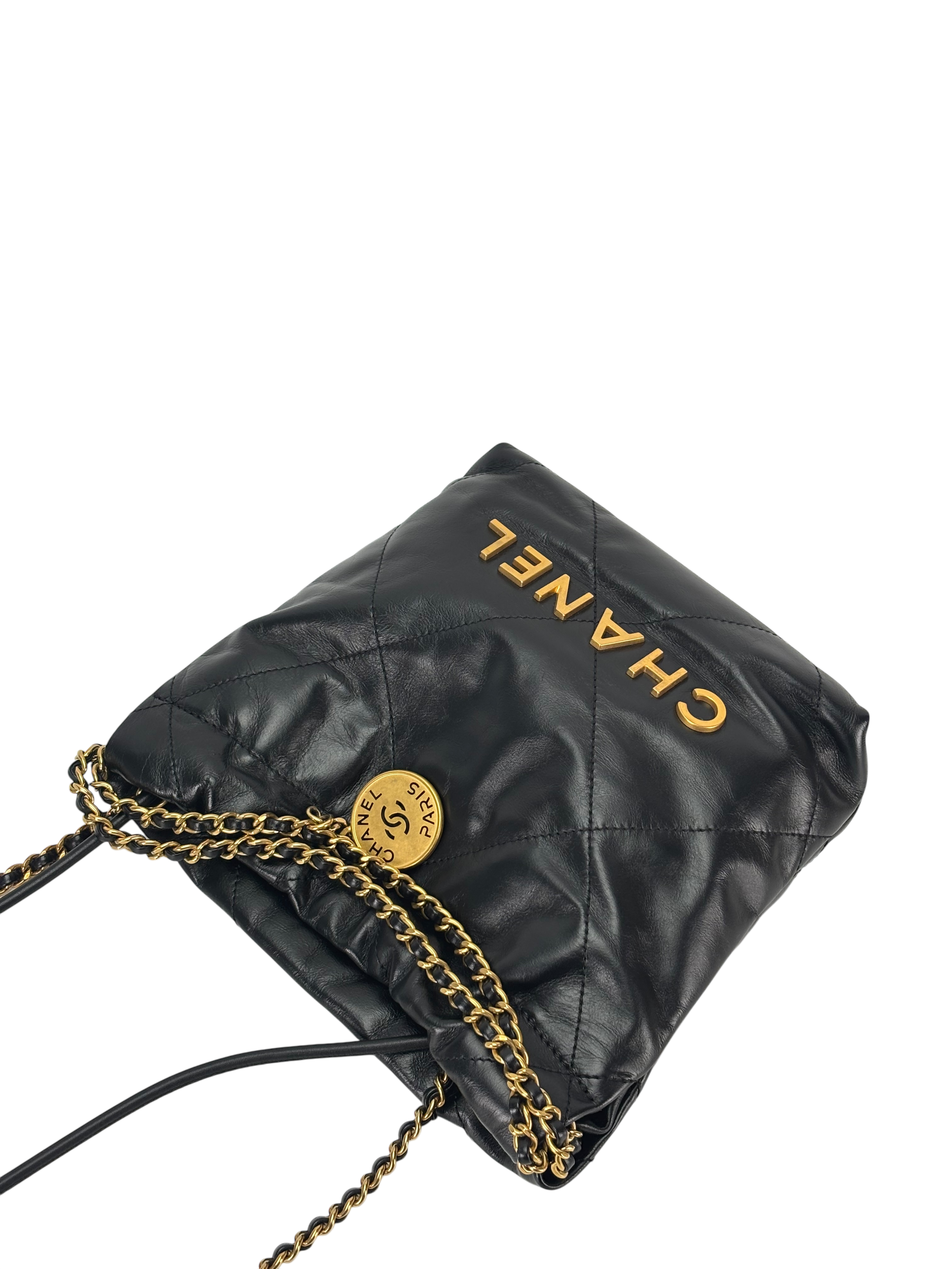 CHANEL - 22 Mini Bag Black Calfskin Gold Hardware