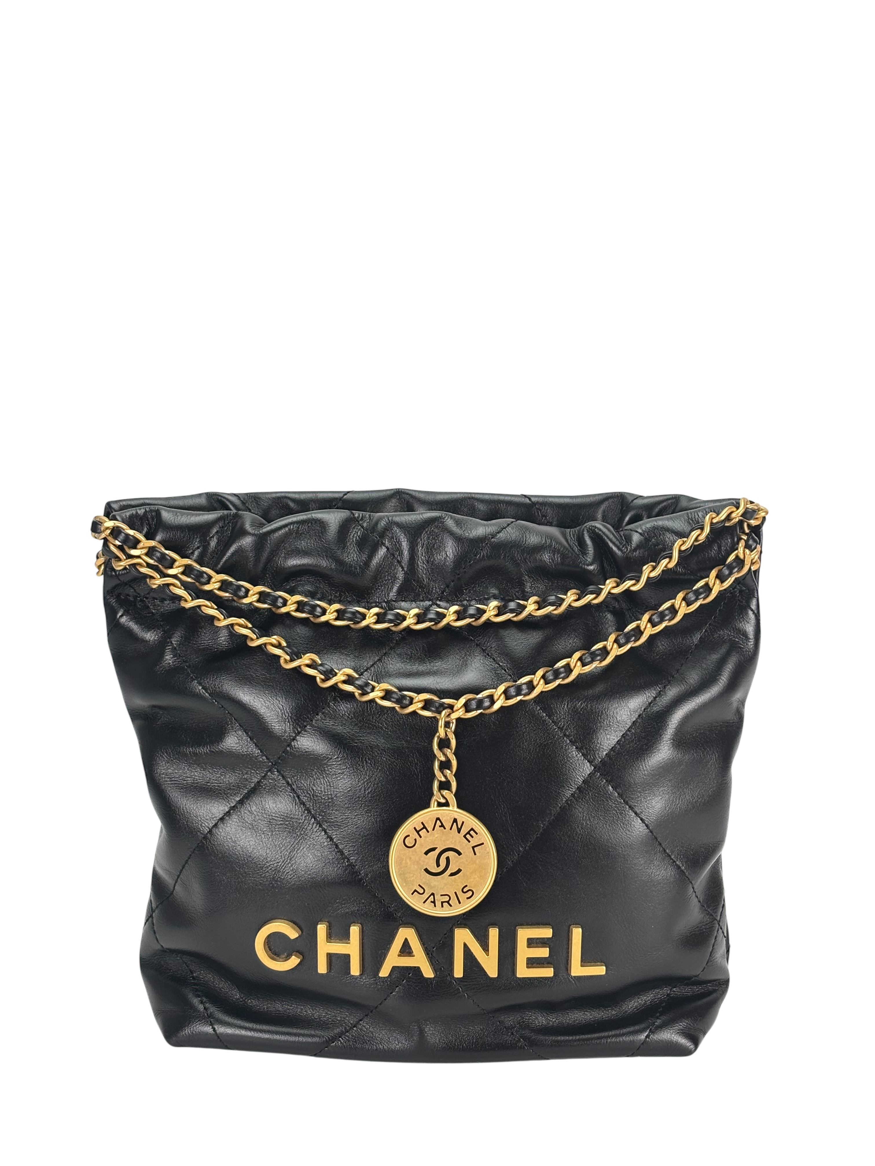 CHANEL - 22 Mini Bag Black Calfskin Gold Hardware