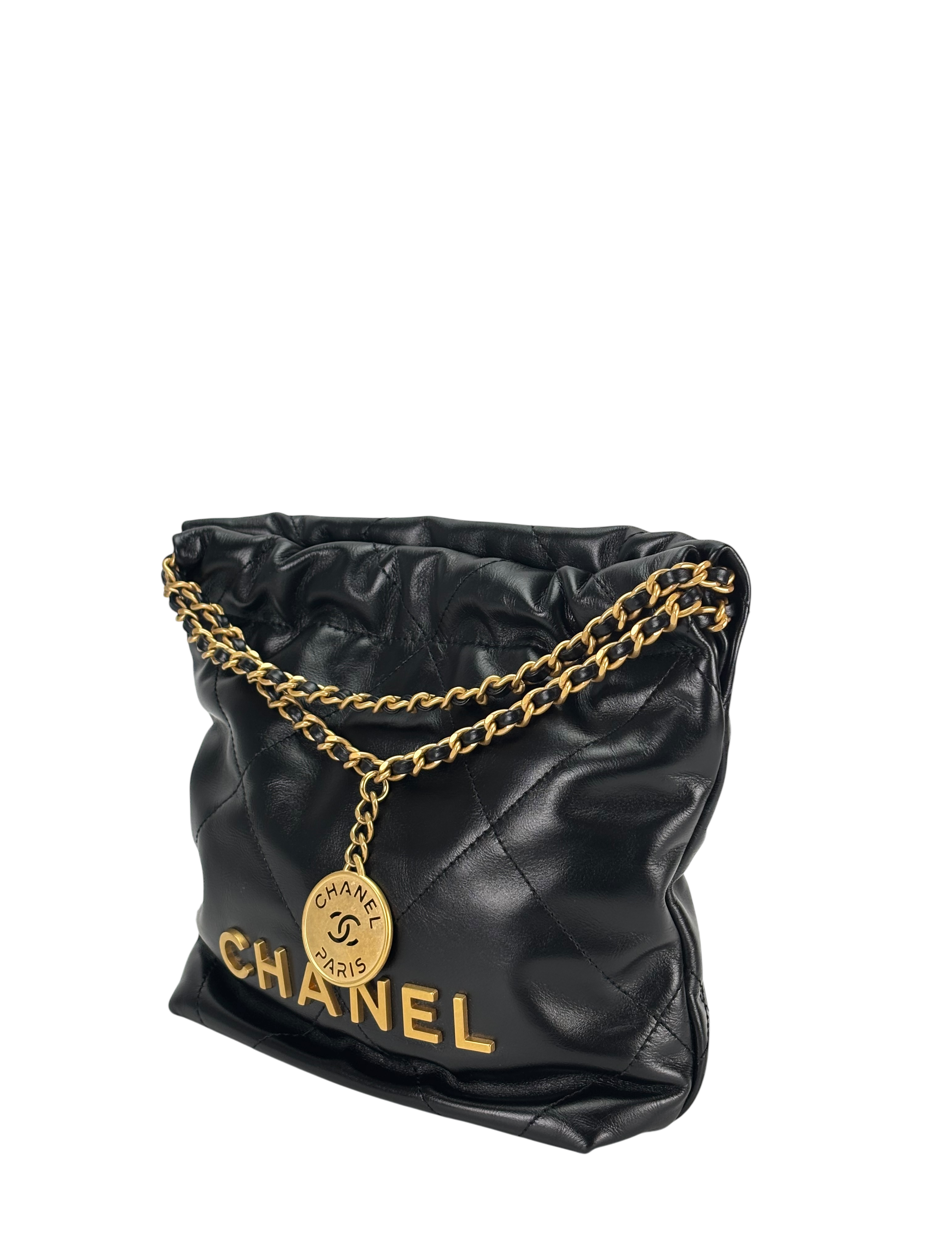 CHANEL - 22 Mini Bag Black Calfskin Gold Hardware